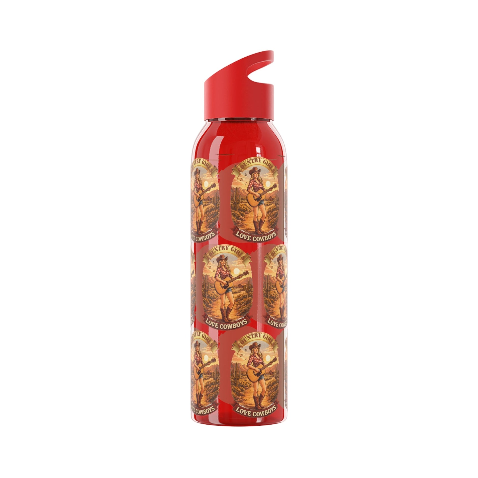 Sky Water Bottle: Vintage Cowboy Graphic Plastic Water Bottle - SJM Print Store