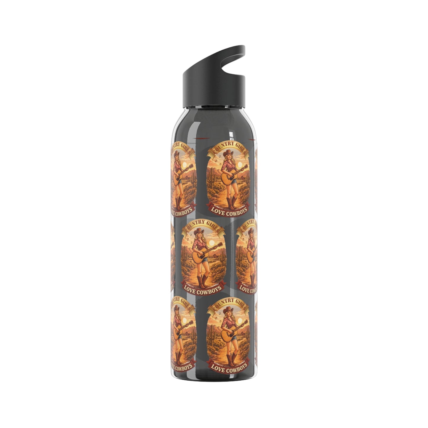 Sky Water Bottle: Vintage Cowboy Graphic Plastic Water Bottle - SJM Print Store