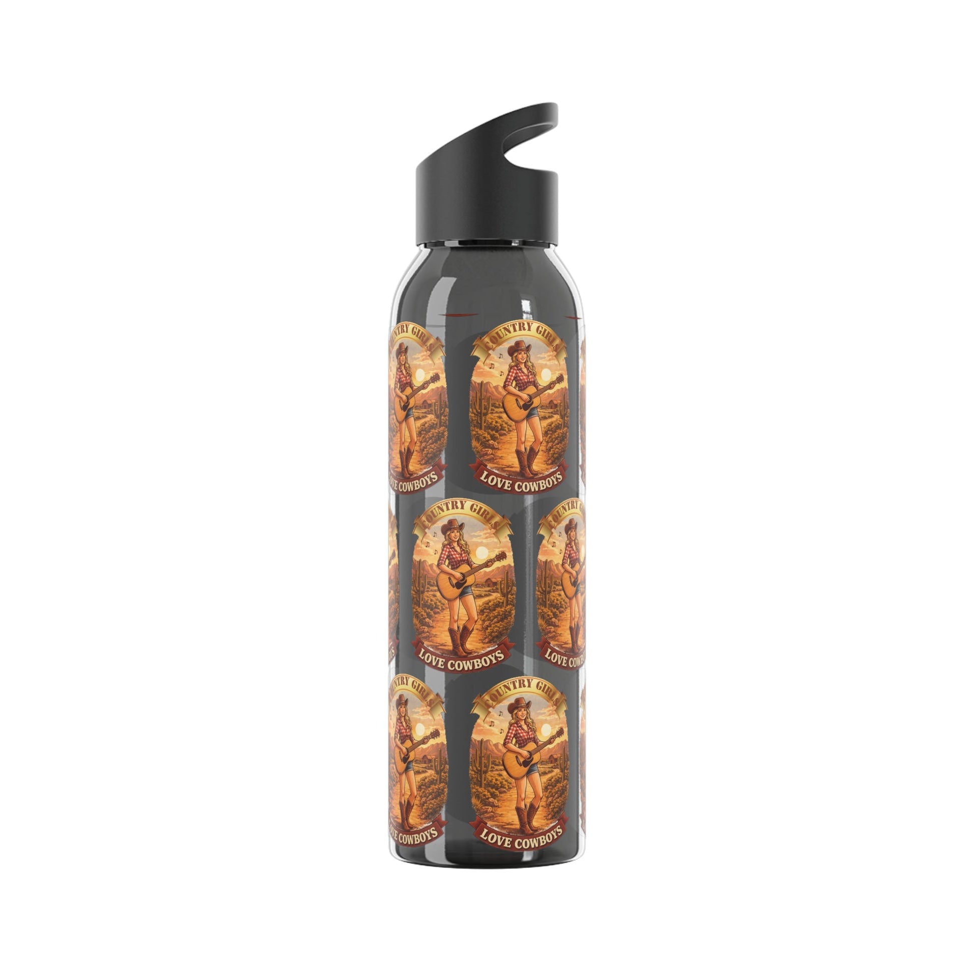 Sky Water Bottle: Vintage Cowboy Graphic Plastic Water Bottle - SJM Print Store