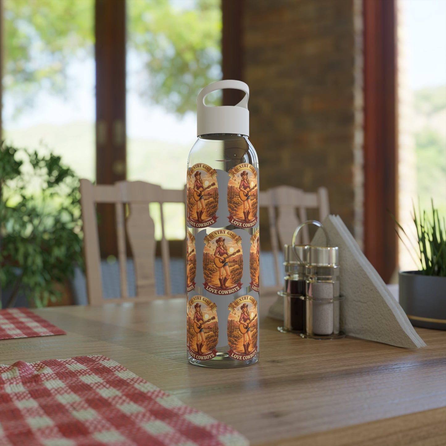 Sky Water Bottle: Vintage Cowboy Graphic Plastic Water Bottle - SJM Print Store