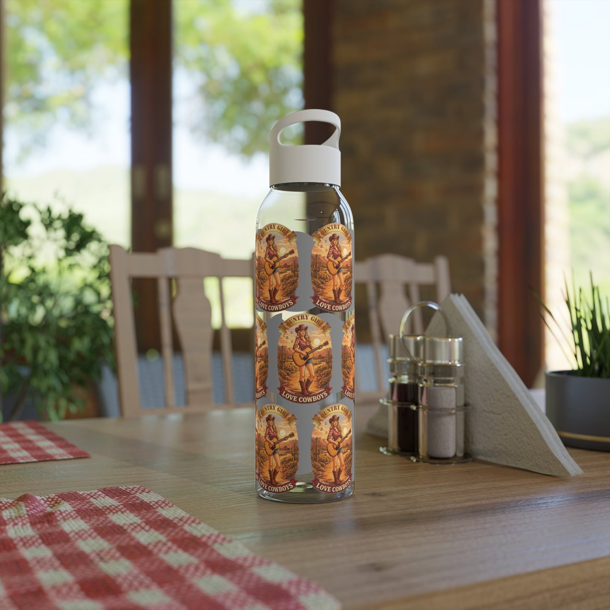 Sky Water Bottle: Vintage Cowboy Graphic Plastic Water Bottle - SJM Print Store