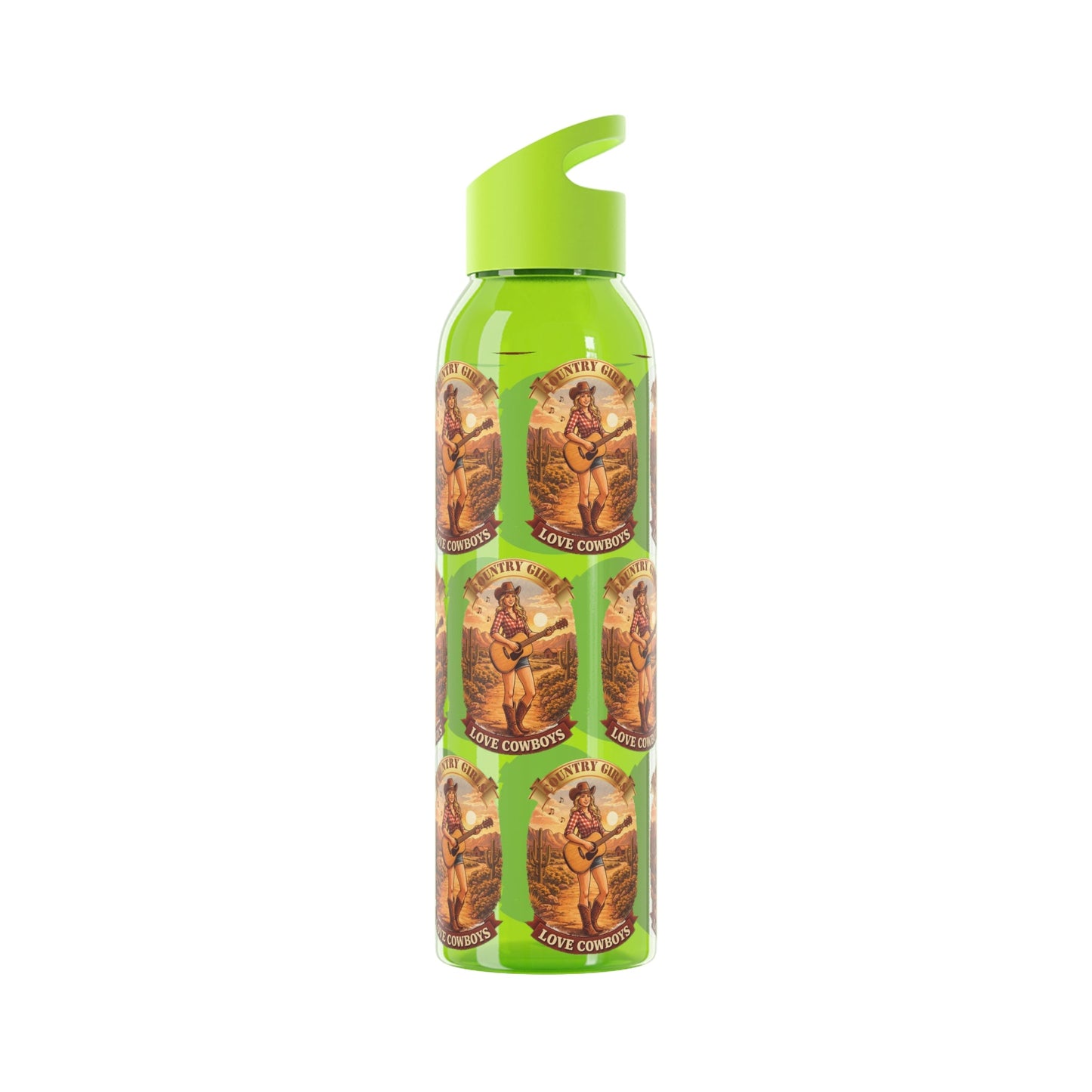 Sky Water Bottle: Vintage Cowboy Graphic Plastic Water Bottle - SJM Print Store