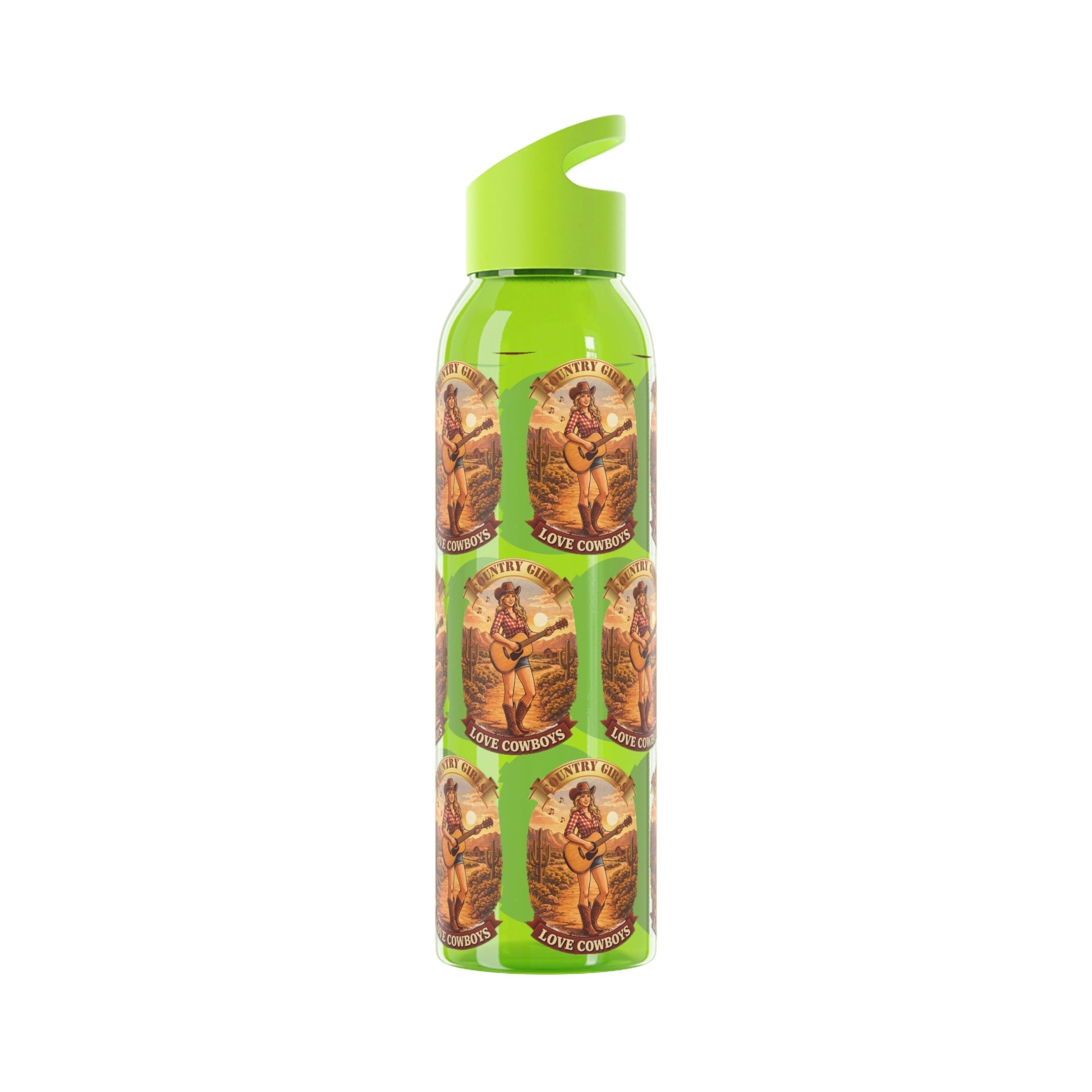 Sky Water Bottle: Vintage Cowboy Graphic Plastic Water Bottle - SJM Print Store
