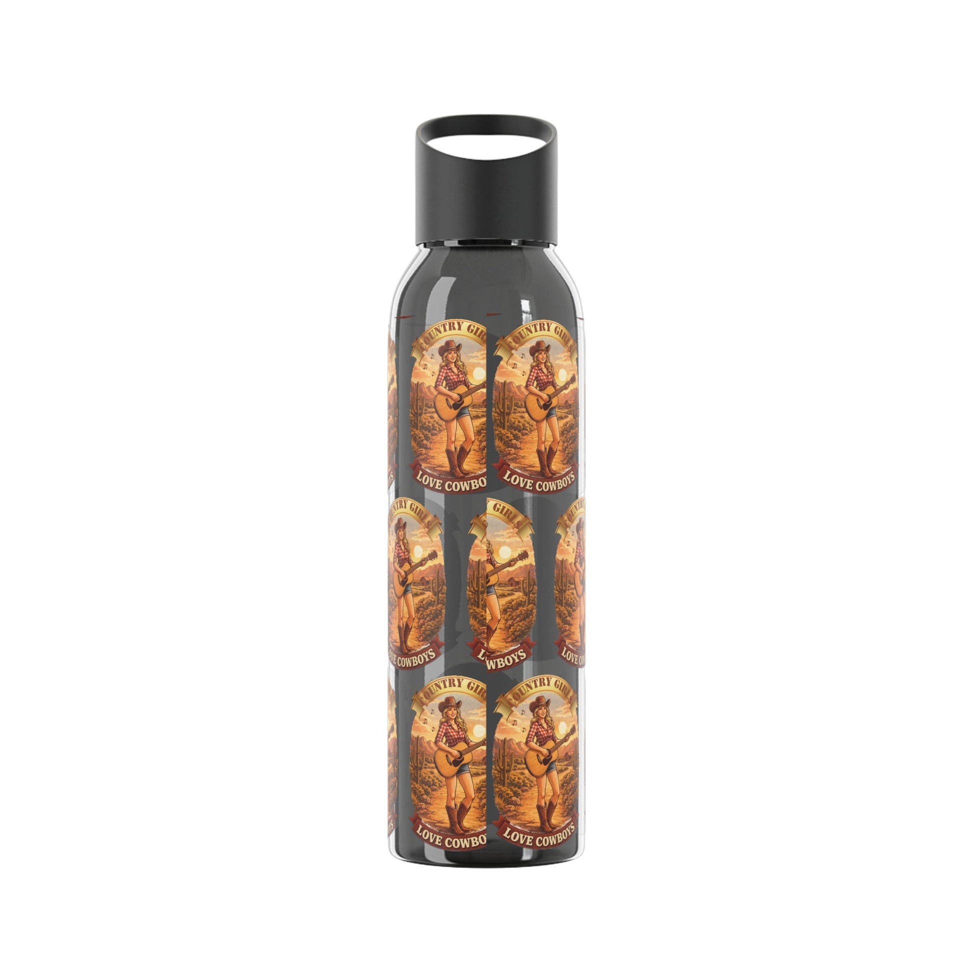 Sky Water Bottle: Vintage Cowboy Graphic Plastic Water Bottle - SJM Print Store