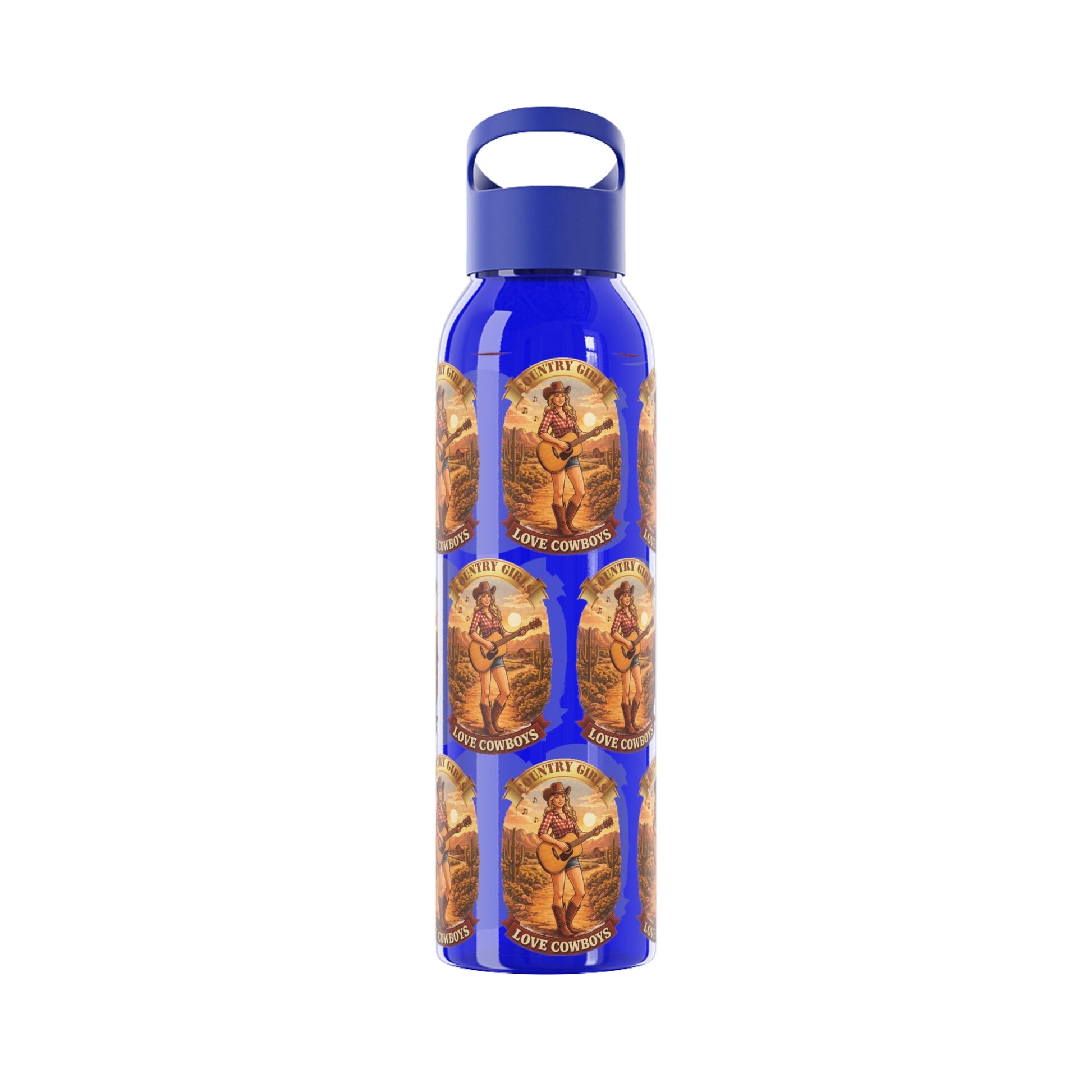 Sky Water Bottle: Vintage Cowboy Graphic Plastic Water Bottle - SJM Print Store