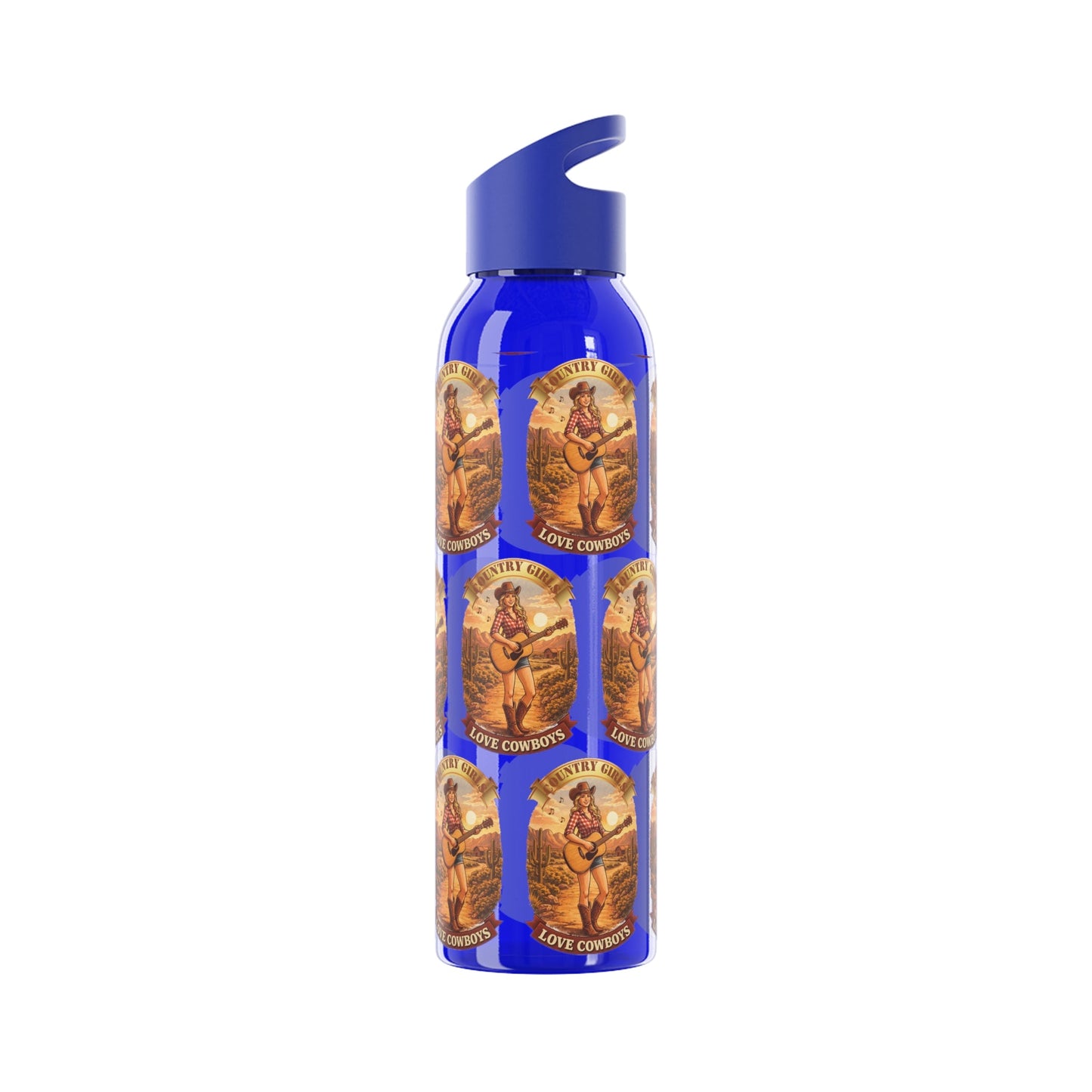 Sky Water Bottle: Vintage Cowboy Graphic Plastic Water Bottle - SJM Print Store