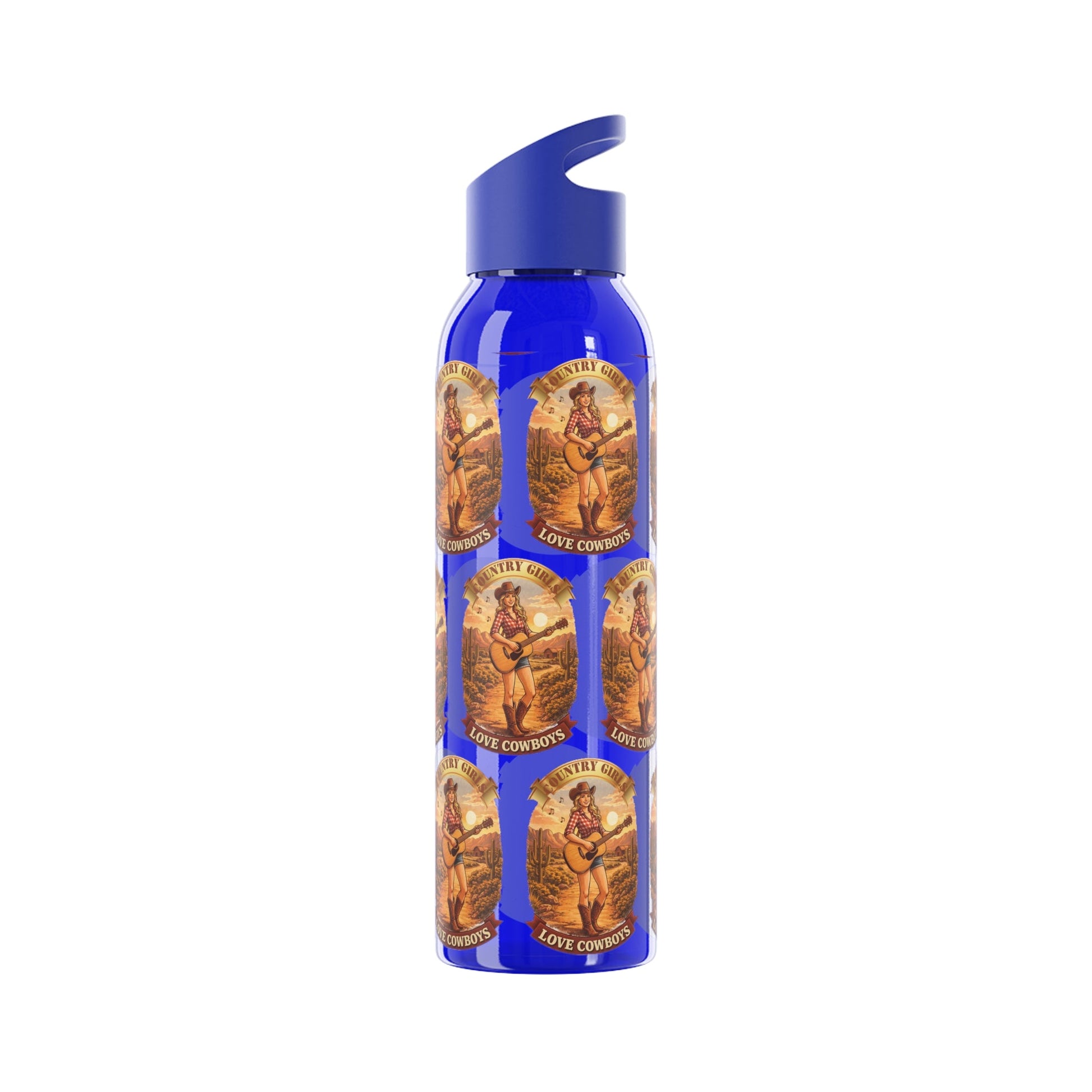 Sky Water Bottle: Vintage Cowboy Graphic Plastic Water Bottle - SJM Print Store