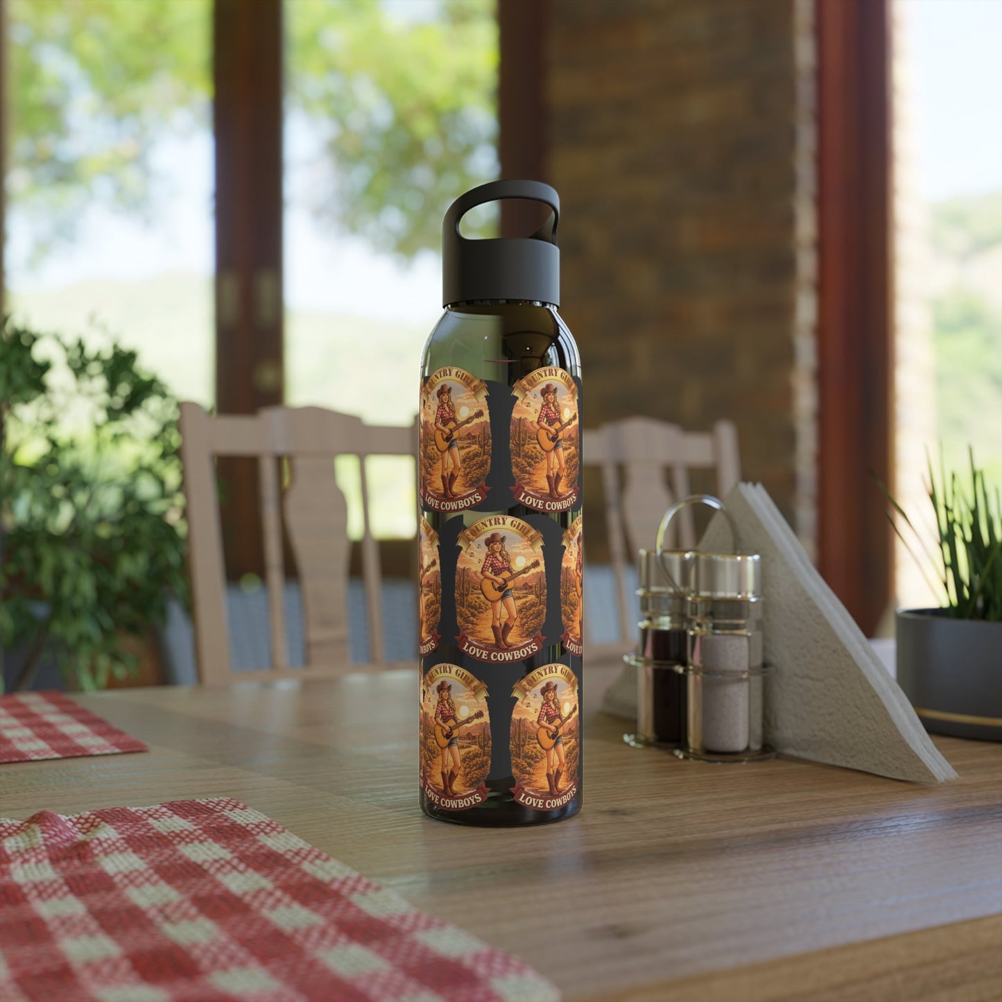 Sky Water Bottle: Vintage Cowboy Graphic Plastic Water Bottle - SJM Print Store