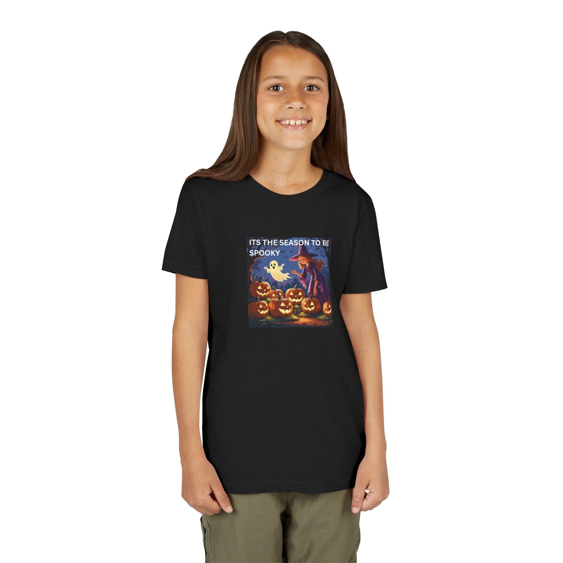 Spooky Ghost Theme Halloween Youth Tee: Kids Costume Top - SJM Print Store