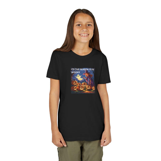 Spooky Ghost Theme Halloween Youth Tee: Kids Costume Top - SJM Print Store