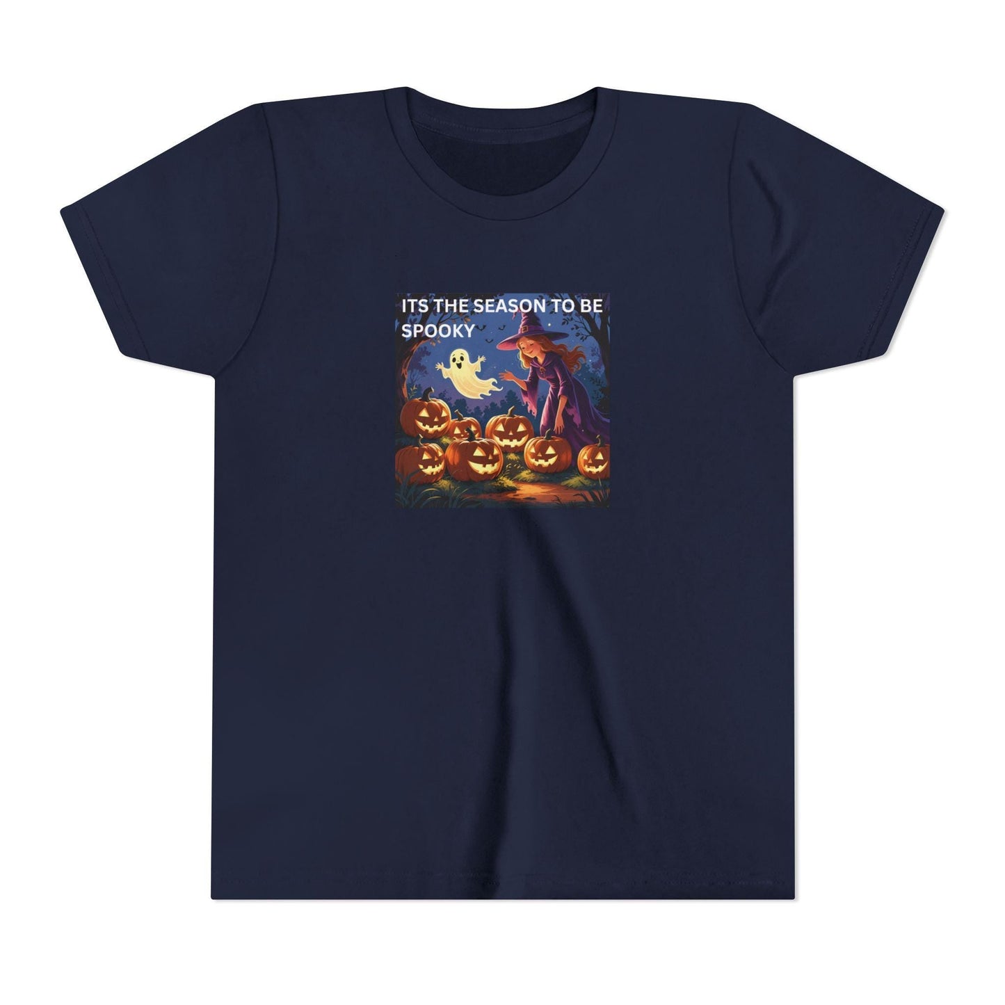 Spooky Ghost Theme Halloween Youth Tee: Kids Costume Top - SJM Print Store
