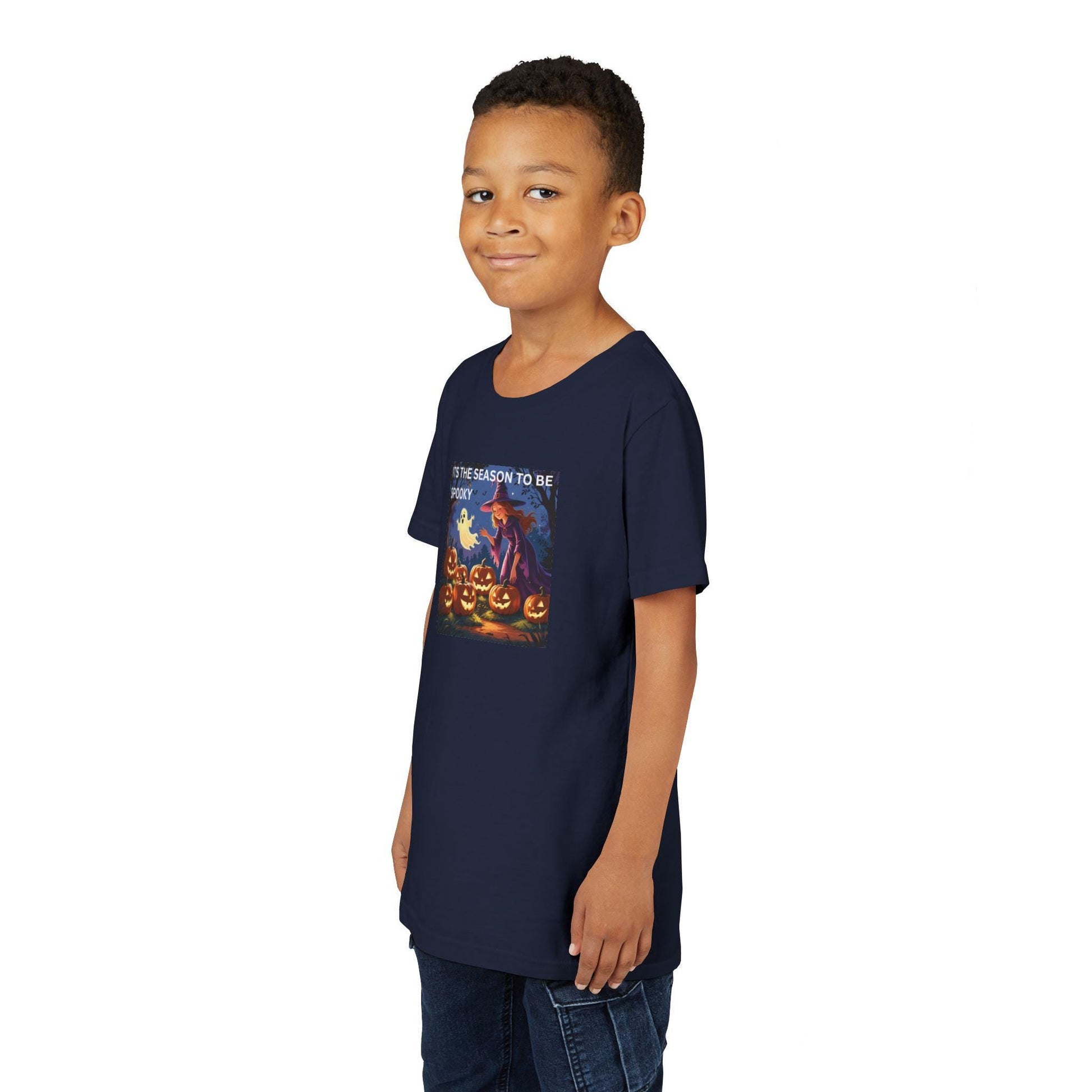 Spooky Ghost Theme Halloween Youth Tee: Kids Costume Top - SJM Print Store