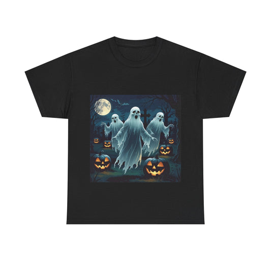 Spooky Halloween Ghost Tee, Unisex Cotton Shirt, Halloween Costume, Fall Fashion, Ghost Graphic Tee, Trick or Treat Apparel - SJM Print Store