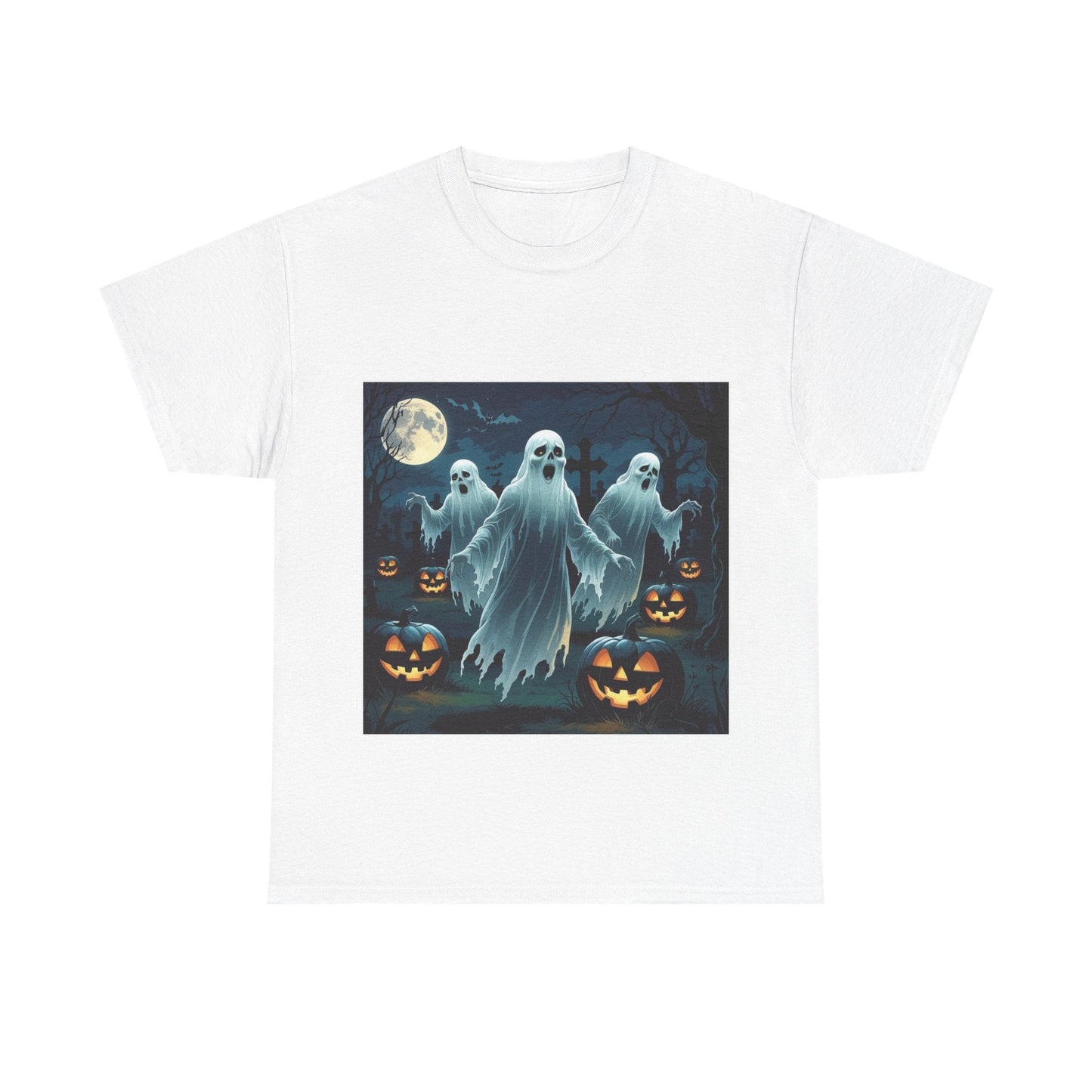 Spooky Halloween Ghost Tee, Unisex Cotton Shirt, Halloween Costume, Fall Fashion, Ghost Graphic Tee, Trick or Treat Apparel - SJM Print Store