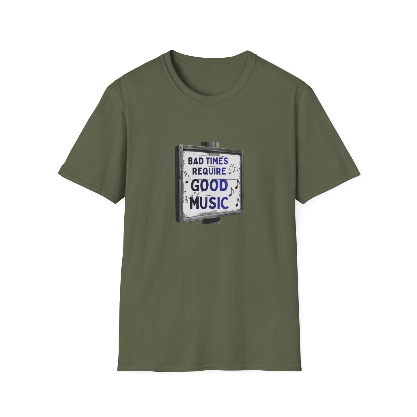T-Shirt Bad Times Require Good Music Vintage Sign Post Music Tee - SJM Print Store