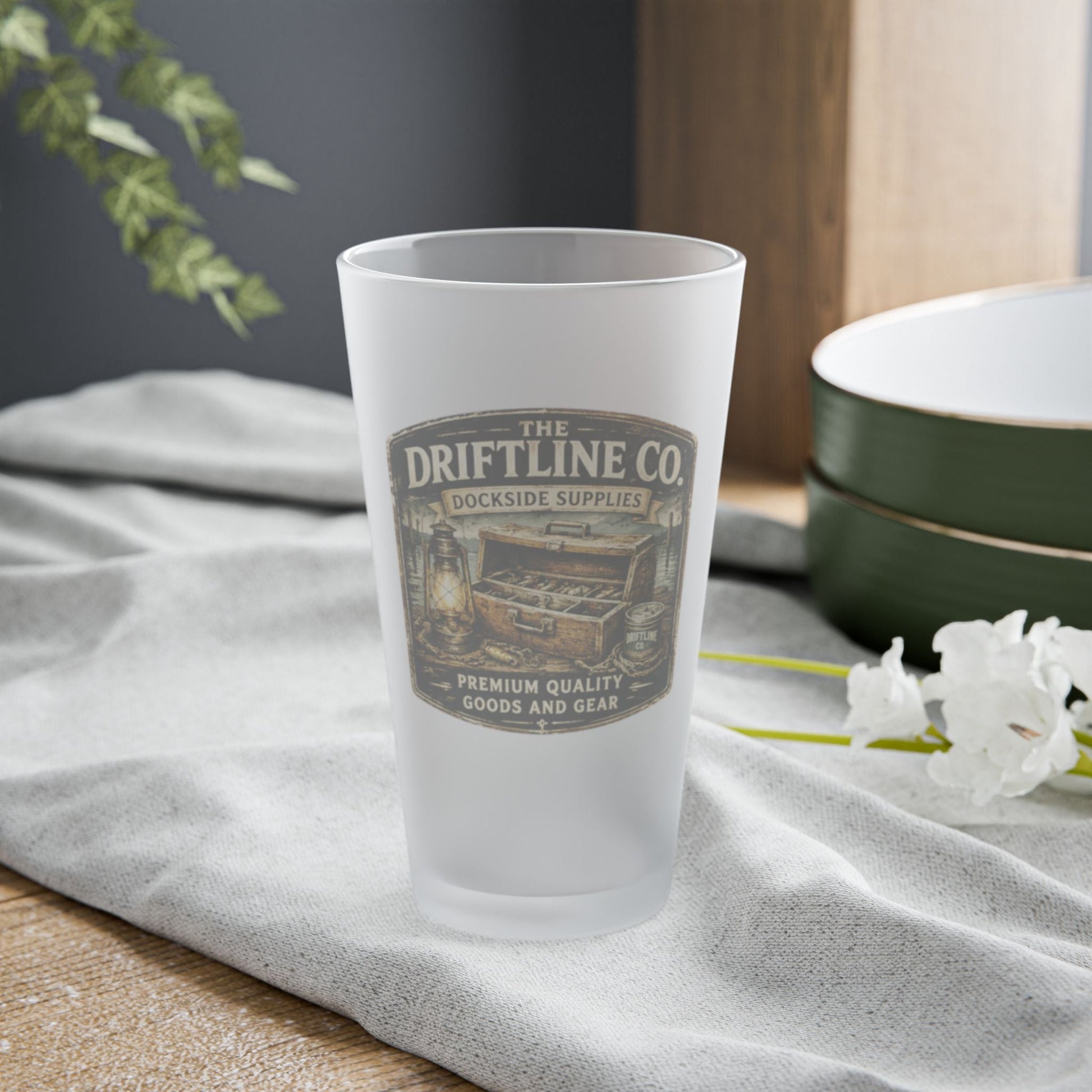 The Driftline Company Dockside Supplies Frosted Pint Glass - SJM Print Store