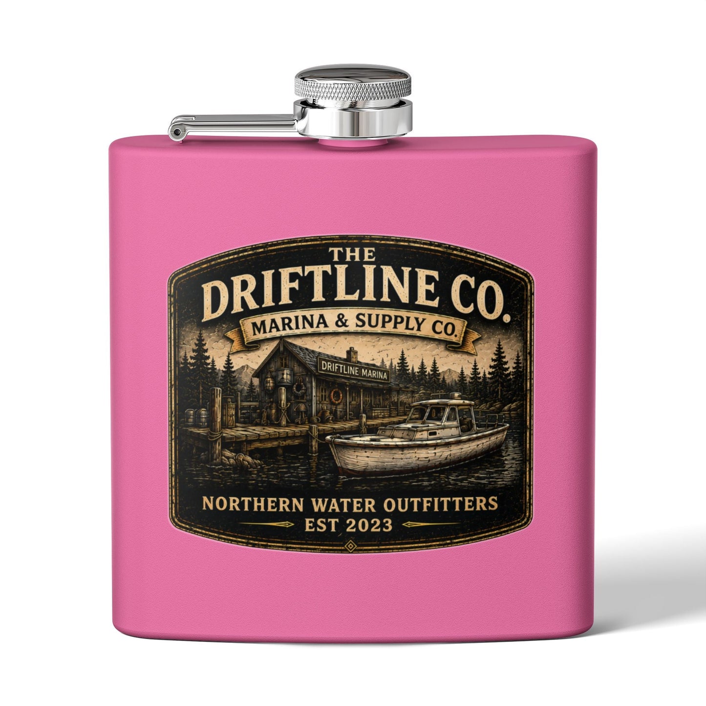 The Driftline Company Marina & Supply Co. Hip Flask | Northern Water Outfitters Stainless Steel Flask - SJM Print Store