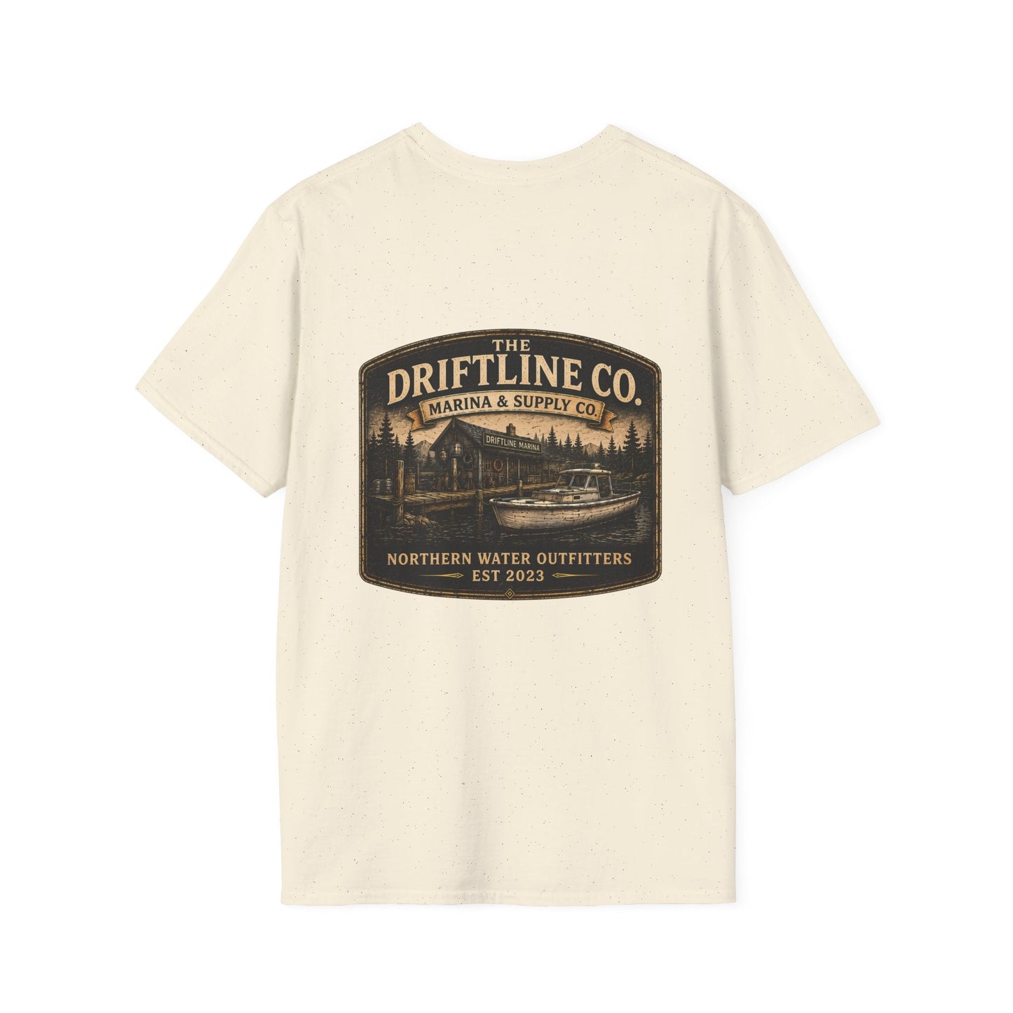 The Driftline Company Marina & Supply Co. Northern Water Outfitters Double-Sided T-Shirt | Vintage Fishing & Boating Tee - SJM Print Store