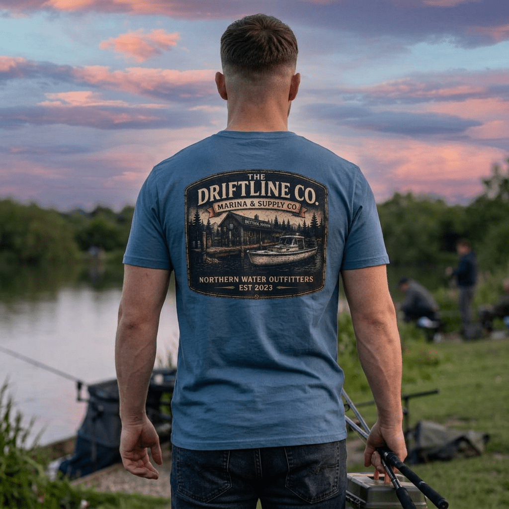 The Driftline Company Marina & Supply Co. Northern Water Outfitters Double-Sided T-Shirt | Vintage Fishing & Boating Tee - SJM Print Store