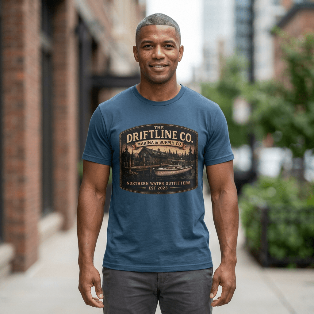 The Driftline Company Marina & Supply Co. Northern Water Outfitters Graphic T-Shirt | Vintage Fishing Tee - SJM Print Store