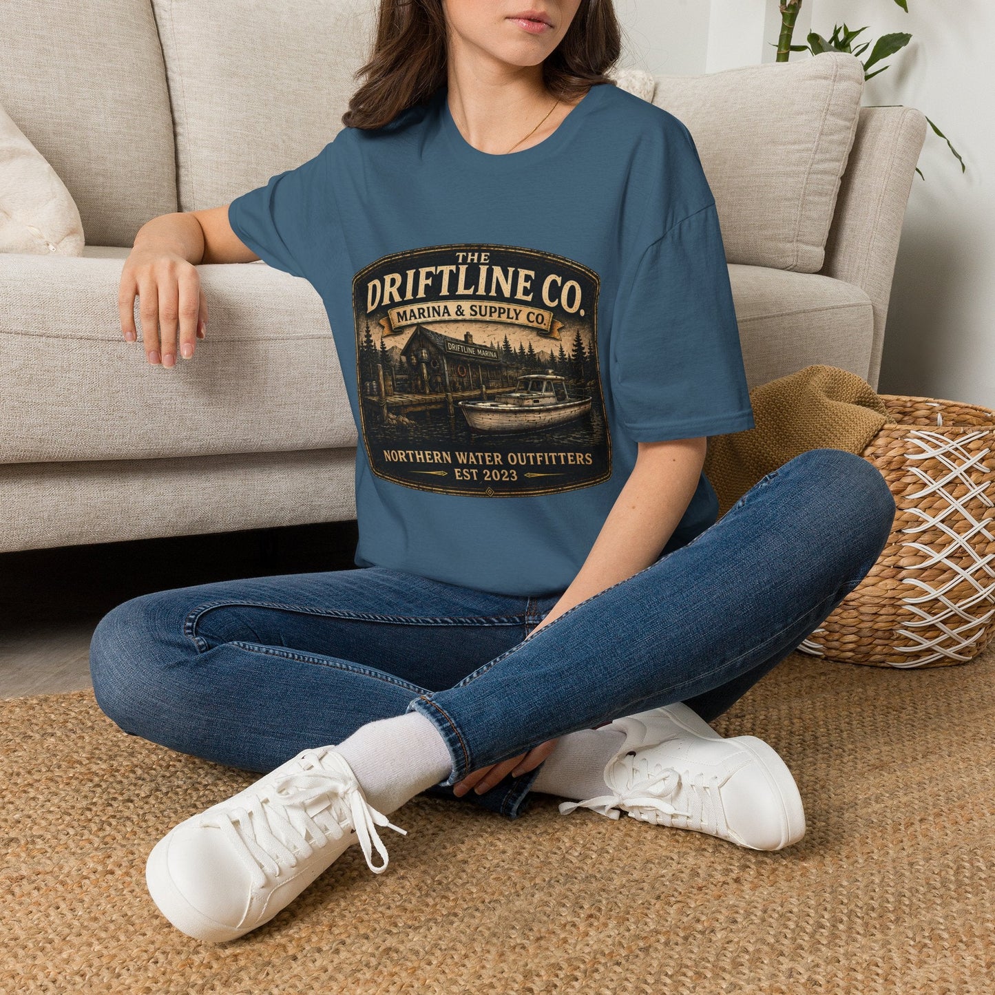 The Driftline Company Marina & Supply Co. Northern Water Outfitters Graphic T-Shirt | Vintage Fishing Tee - SJM Print Store