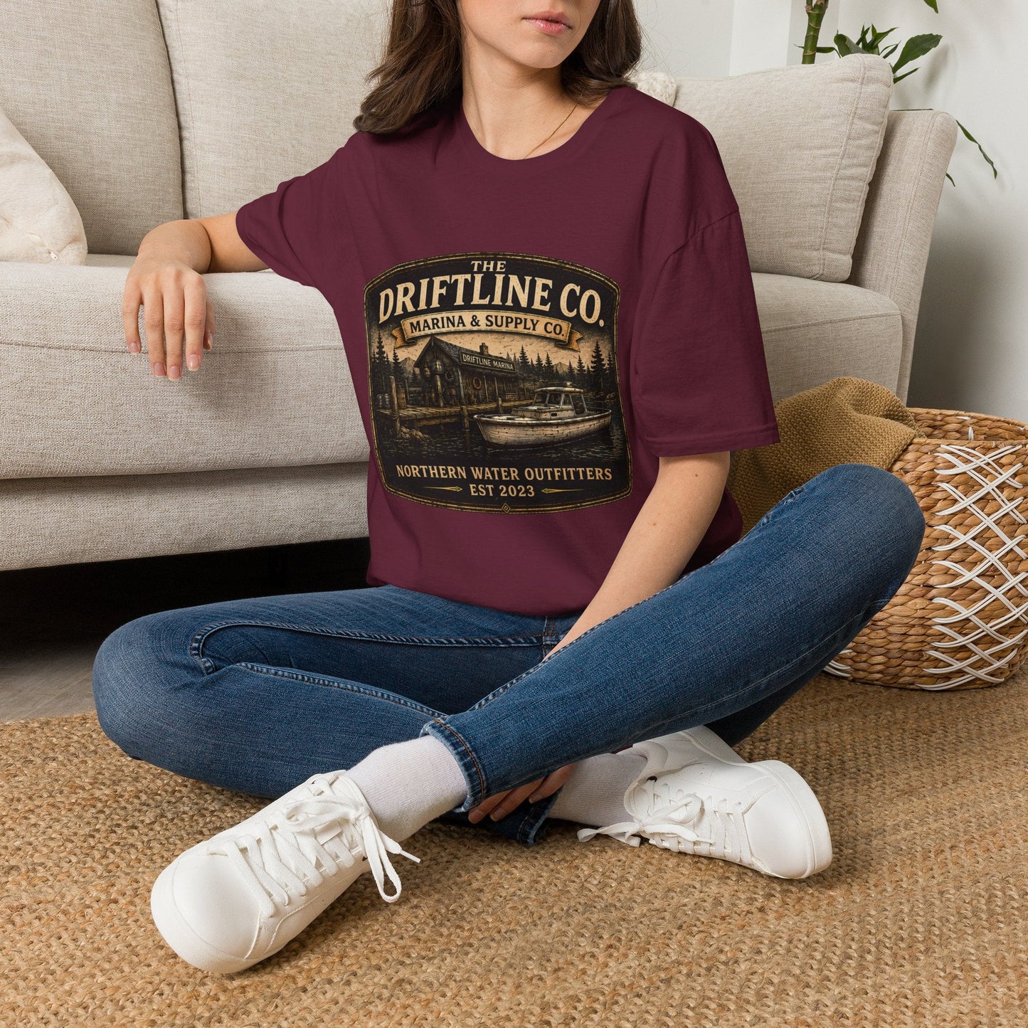 The Driftline Company Marina & Supply Co. Northern Water Outfitters Graphic T-Shirt | Vintage Fishing Tee - SJM Print Store