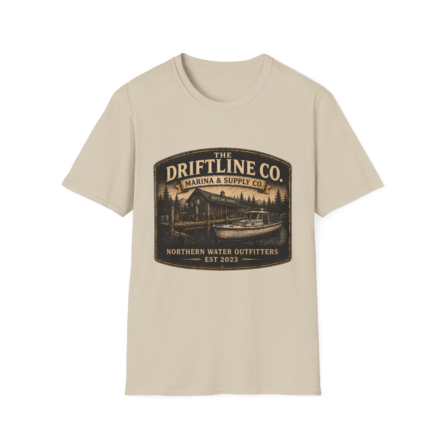 The Driftline Company Marina & Supply Co. Northern Water Outfitters Graphic T-Shirt | Vintage Fishing Tee - SJM Print Store