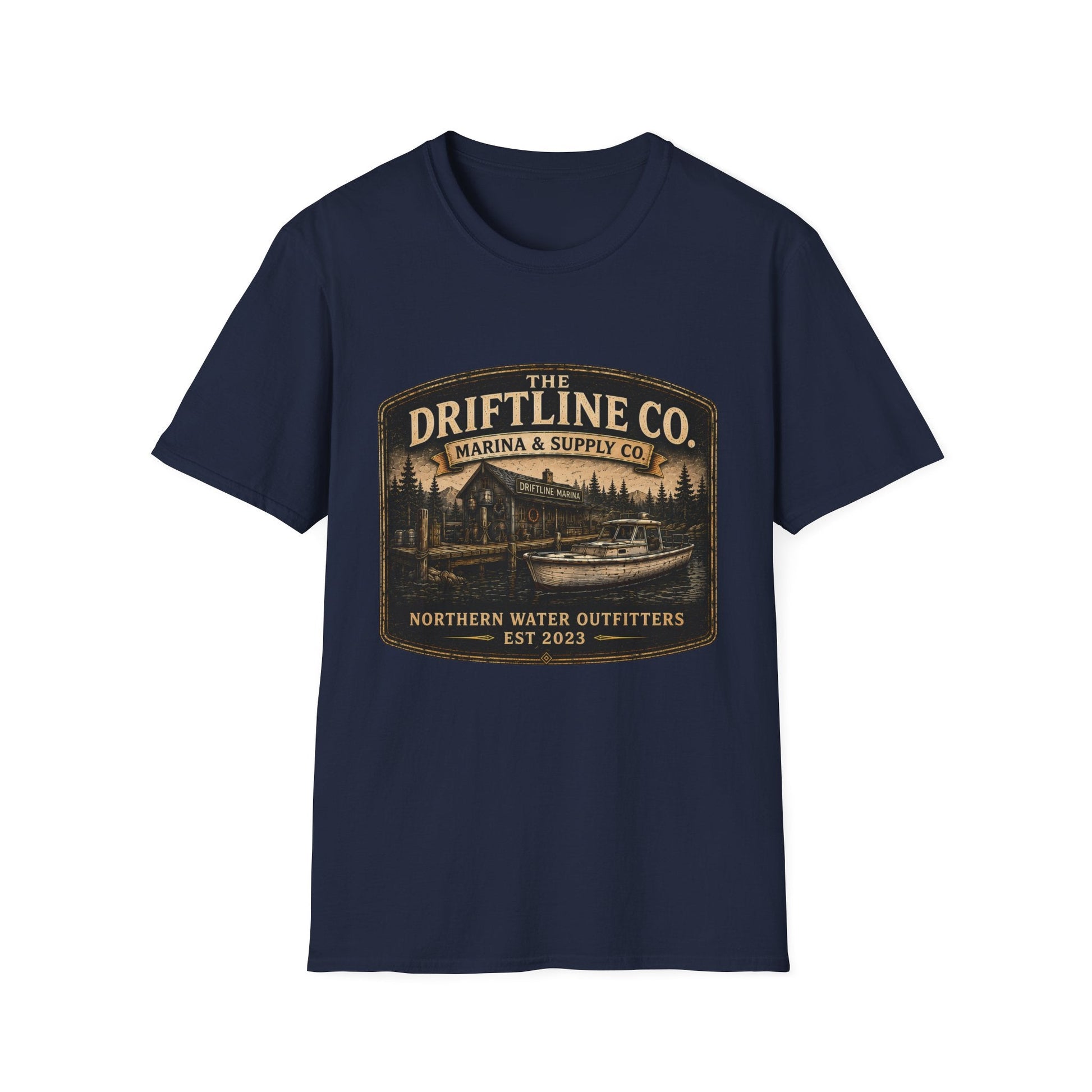The Driftline Company Marina & Supply Co. Northern Water Outfitters Graphic T-Shirt | Vintage Fishing Tee - SJM Print Store