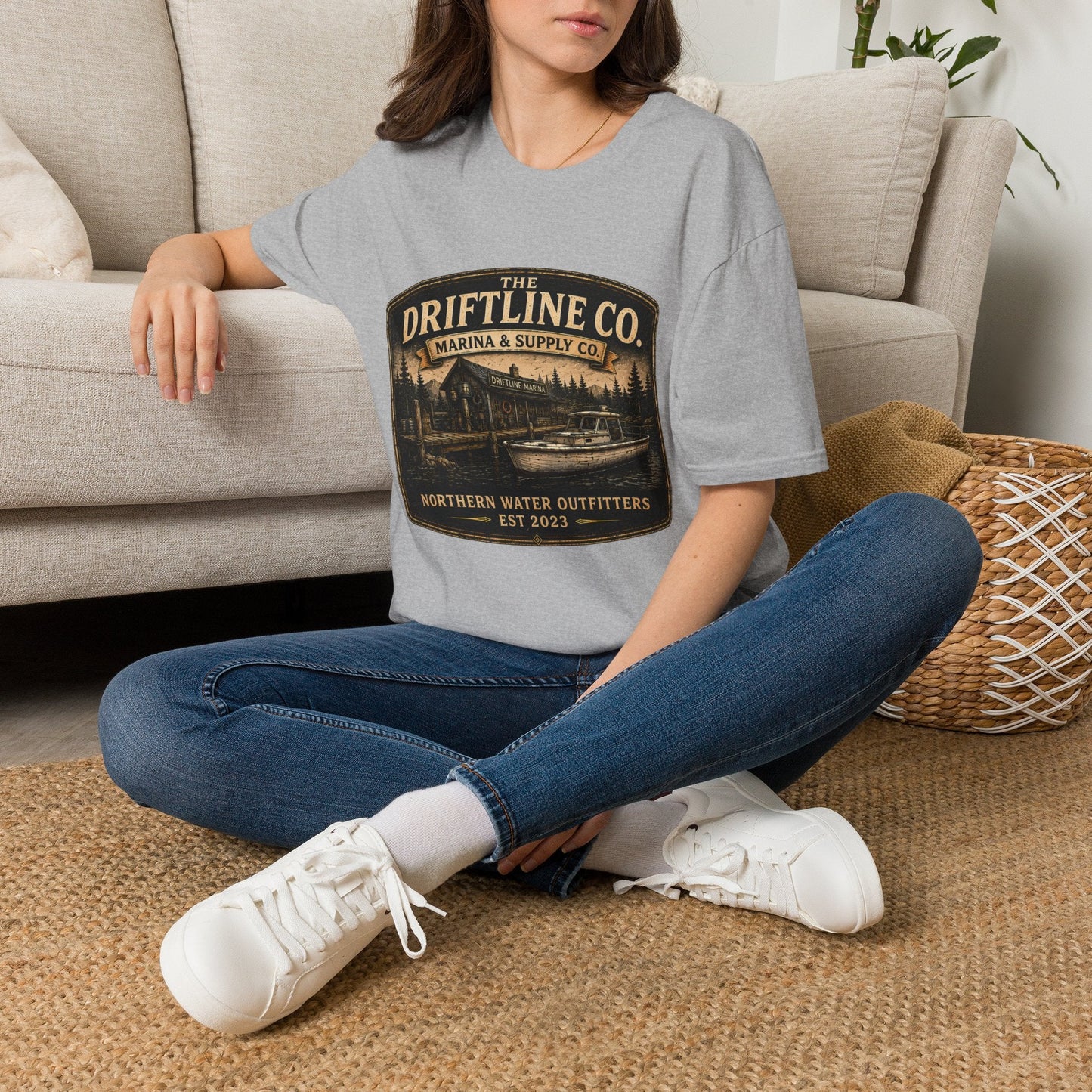The Driftline Company Marina & Supply Co. Northern Water Outfitters Graphic T-Shirt | Vintage Fishing Tee - SJM Print Store