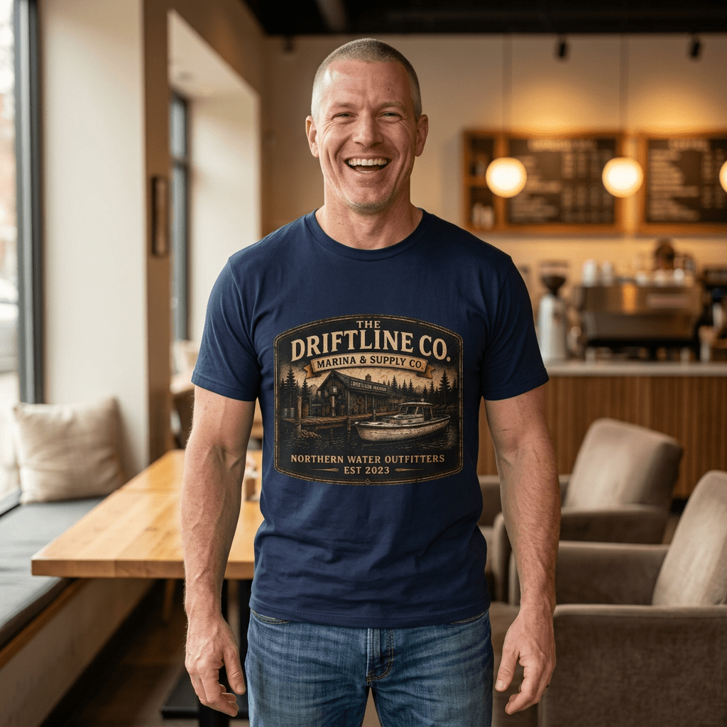 The Driftline Company Marina & Supply Co. Northern Water Outfitters Graphic T-Shirt | Vintage Fishing Tee - SJM Print Store
