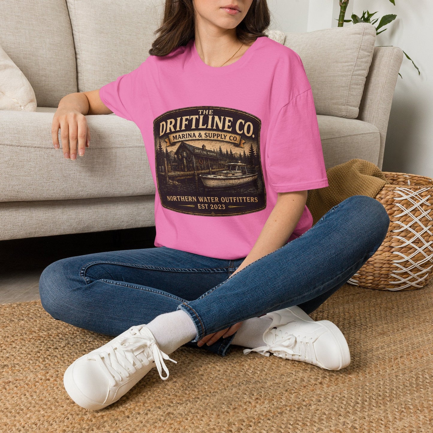 The Driftline Company Marina & Supply Co. Northern Water Outfitters Graphic T-Shirt | Vintage Fishing Tee - SJM Print Store