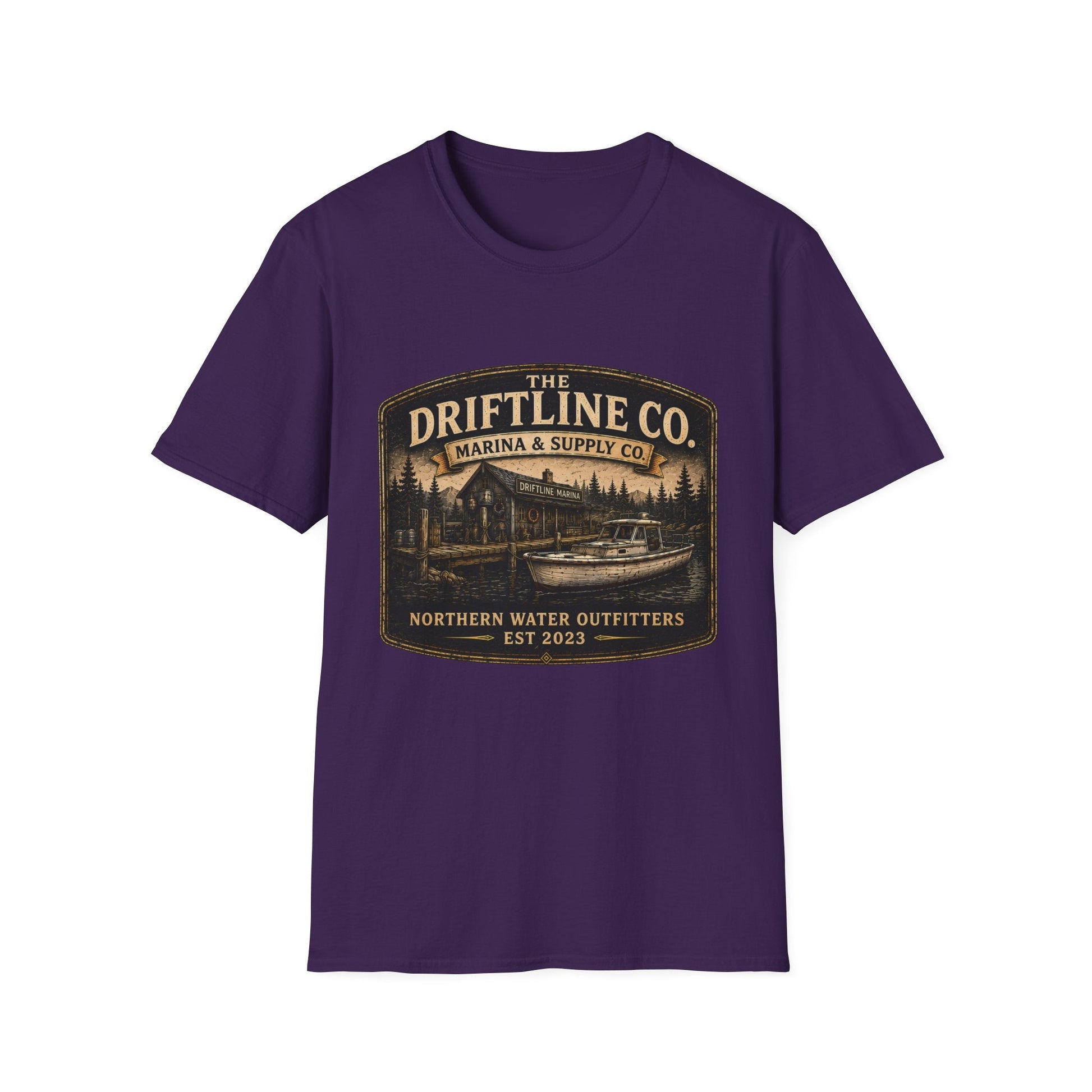 The Driftline Company Marina & Supply Co. Northern Water Outfitters Graphic T-Shirt | Vintage Fishing Tee - SJM Print Store
