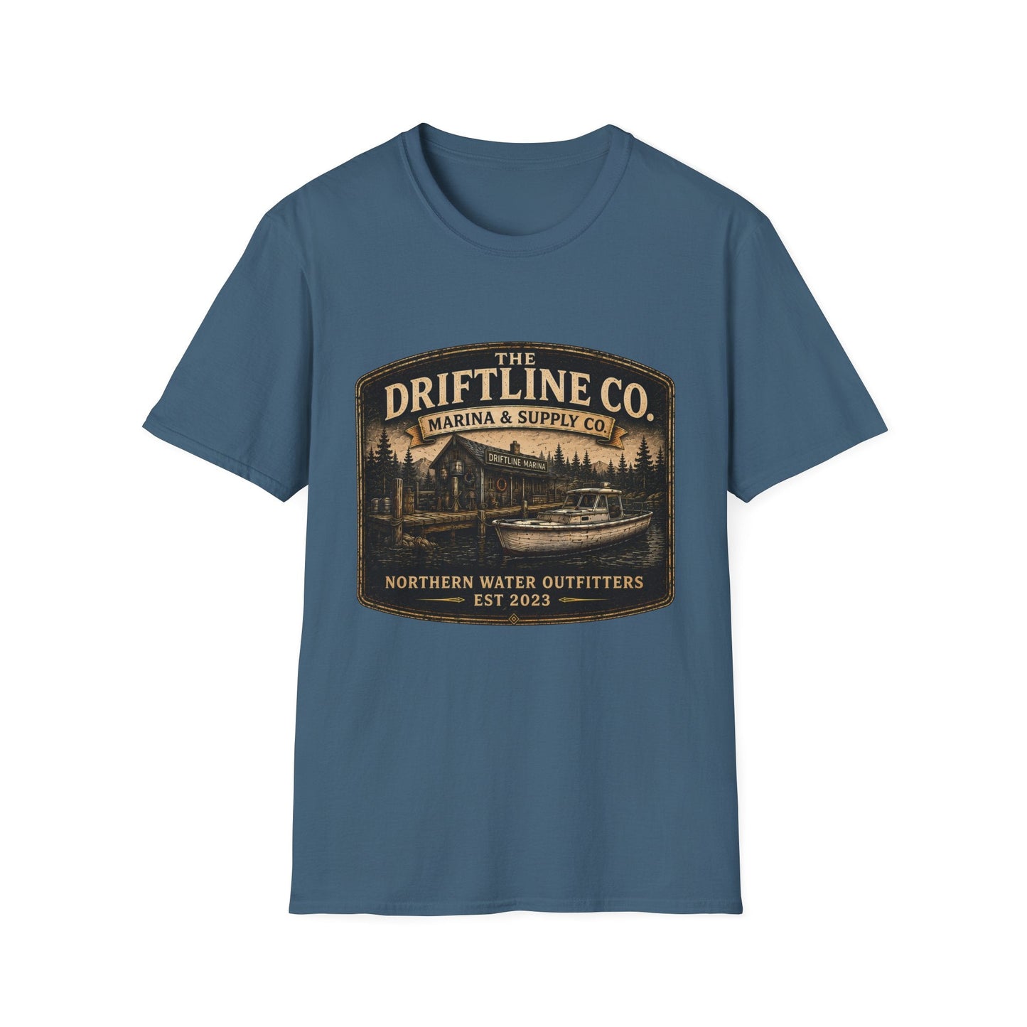The Driftline Company Marina & Supply Co. Northern Water Outfitters Graphic T-Shirt | Vintage Fishing Tee - SJM Print Store