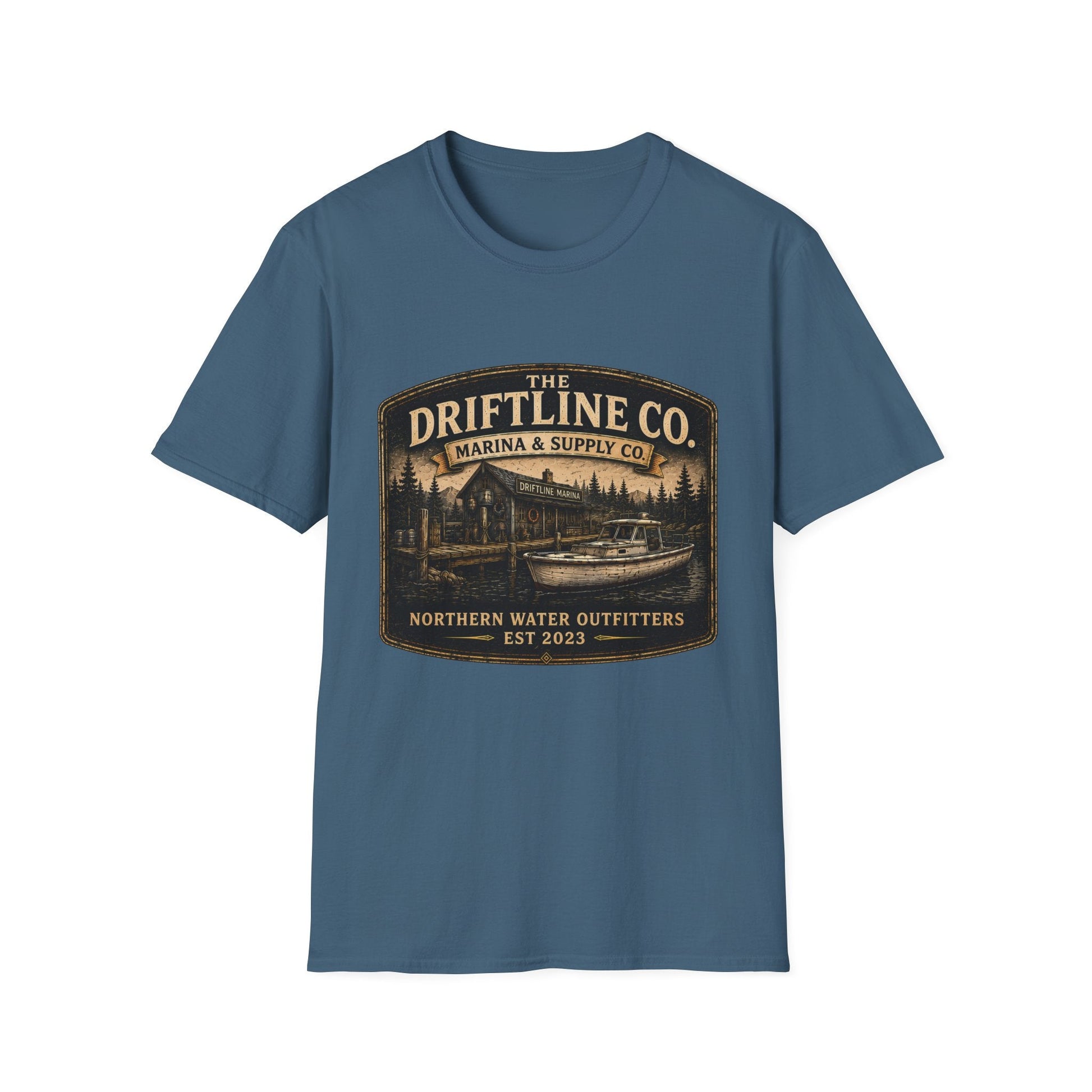 The Driftline Company Marina & Supply Co. Northern Water Outfitters Graphic T-Shirt | Vintage Fishing Tee - SJM Print Store