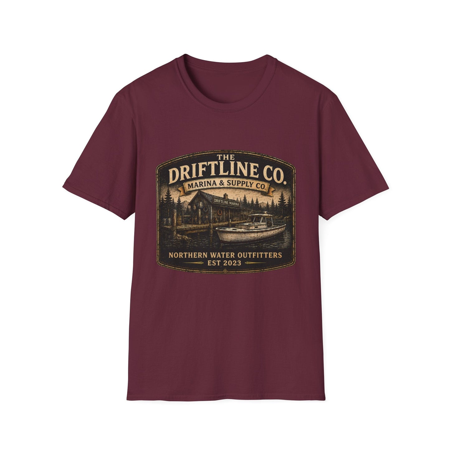The Driftline Company Marina & Supply Co. Northern Water Outfitters Graphic T-Shirt | Vintage Fishing Tee - SJM Print Store