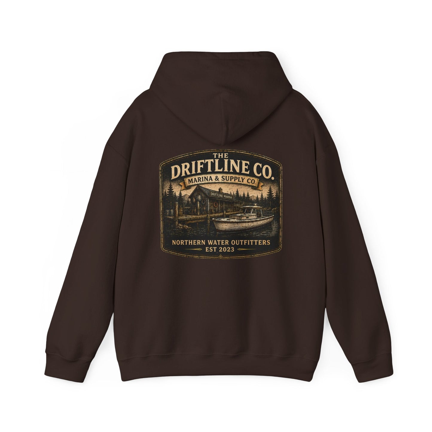 The Driftline Company Marina & Supply Co. Northern Water Outfitters Premium Hoodie | Fishing & Boating Hoodie - SJM Print Store