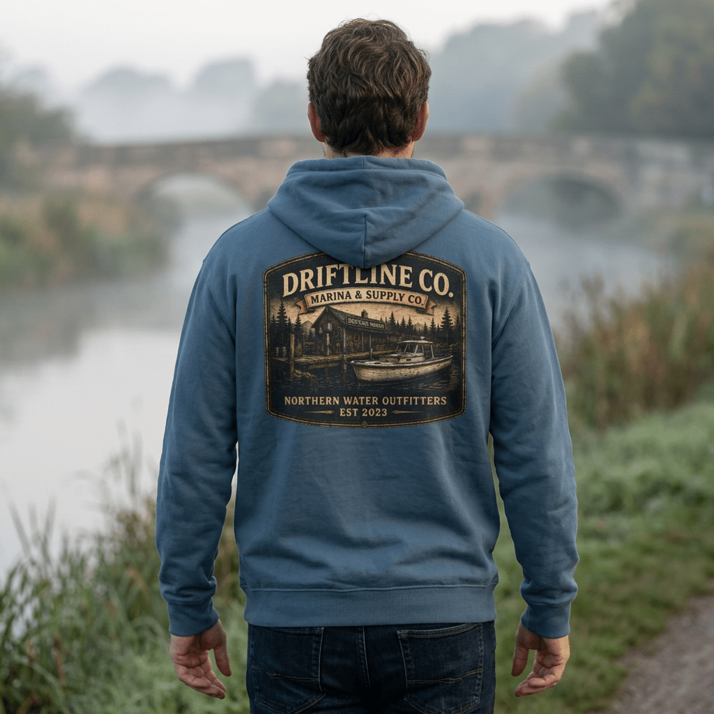 The Driftline Company Marina & Supply Co. Northern Water Outfitters Premium Hoodie | Fishing & Boating Hoodie - SJM Print Store