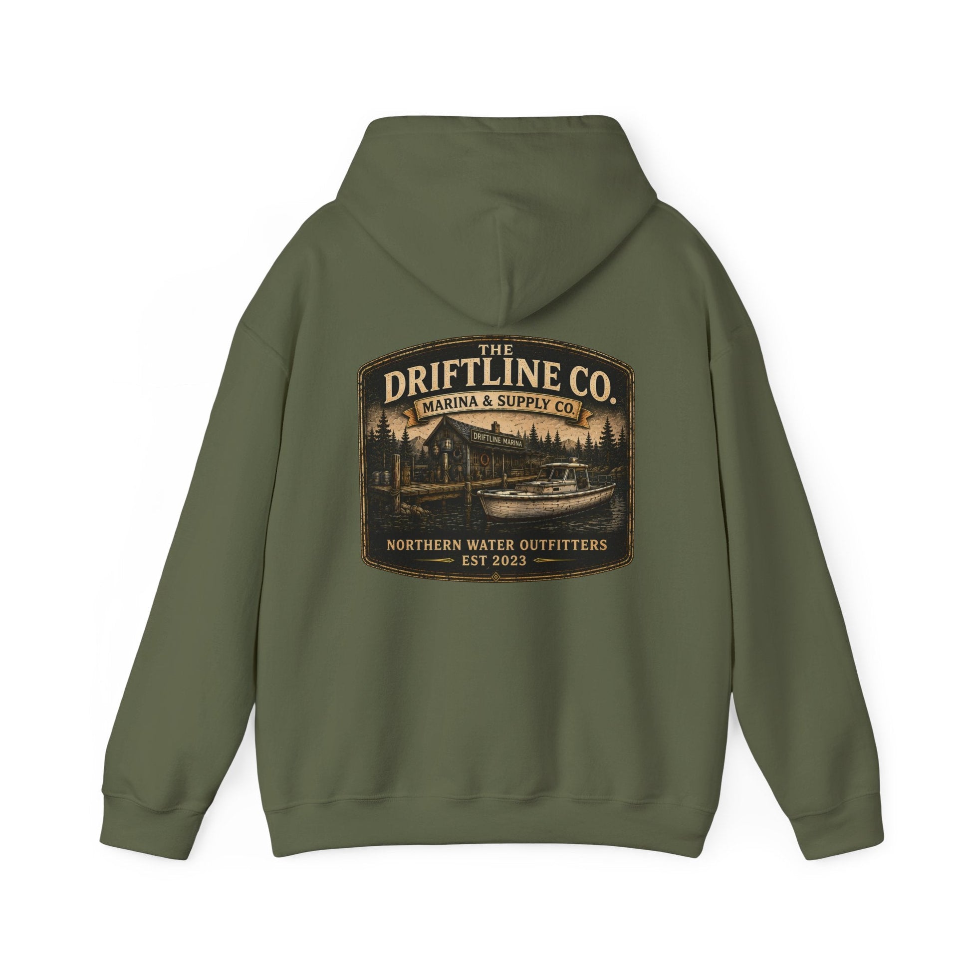 The Driftline Company Marina & Supply Co. Northern Water Outfitters Premium Hoodie | Fishing & Boating Hoodie - SJM Print Store
