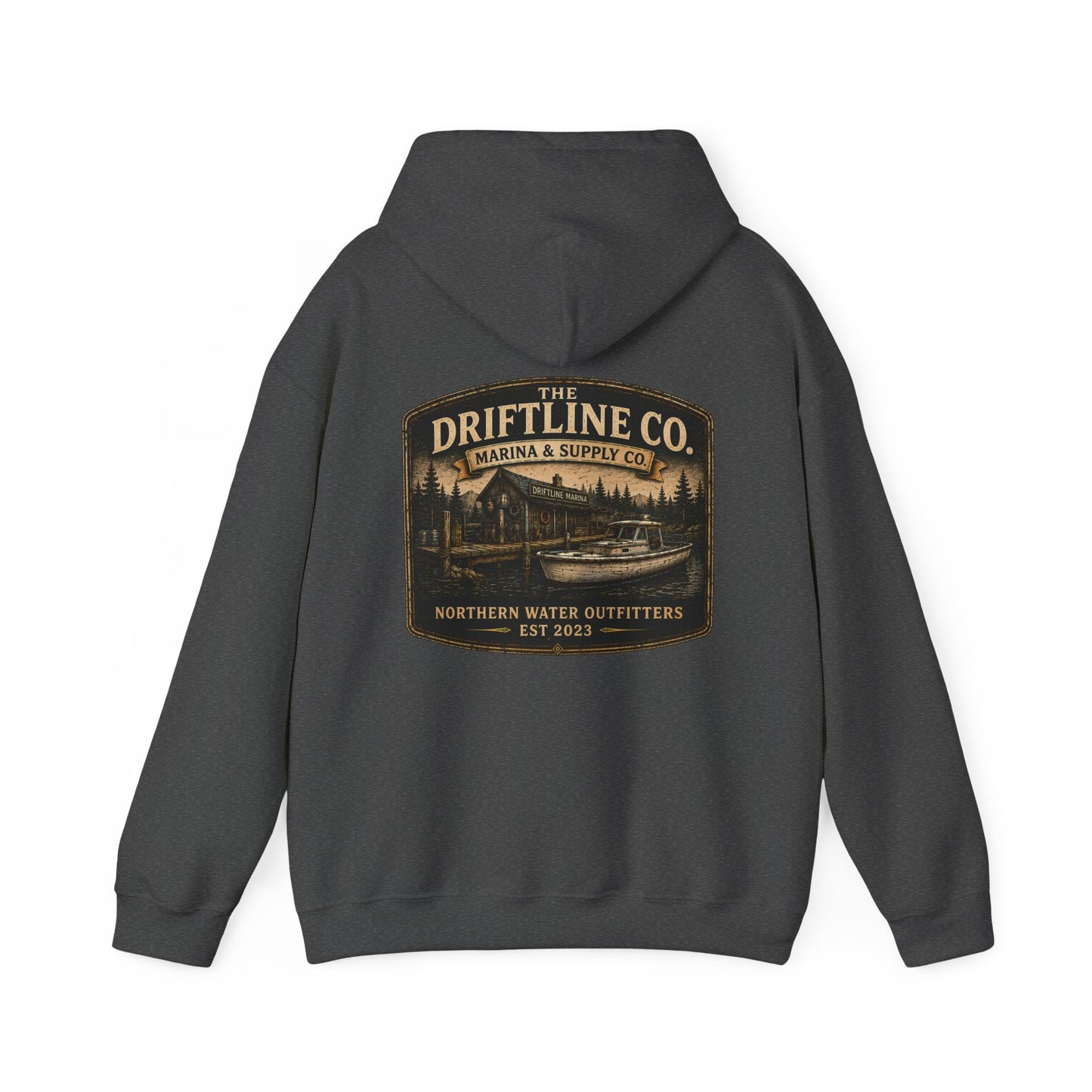 The Driftline Company Marina & Supply Co. Northern Water Outfitters Premium Hoodie | Fishing & Boating Hoodie - SJM Print Store
