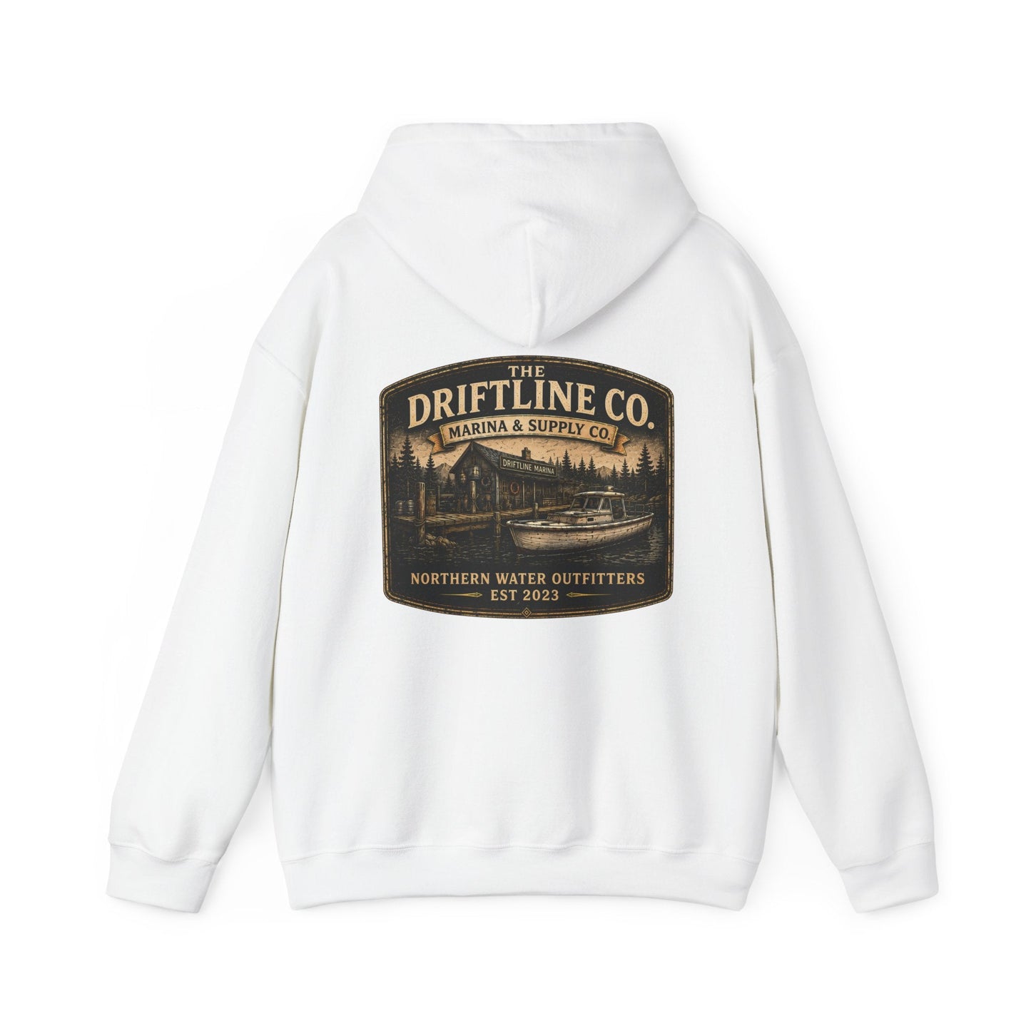 The Driftline Company Marina & Supply Co. Northern Water Outfitters Premium Hoodie | Fishing & Boating Hoodie - SJM Print Store