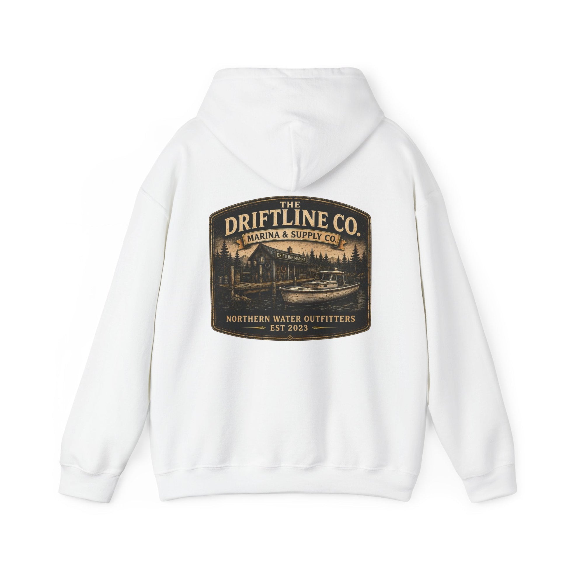 The Driftline Company Marina & Supply Co. Northern Water Outfitters Premium Hoodie | Fishing & Boating Hoodie - SJM Print Store