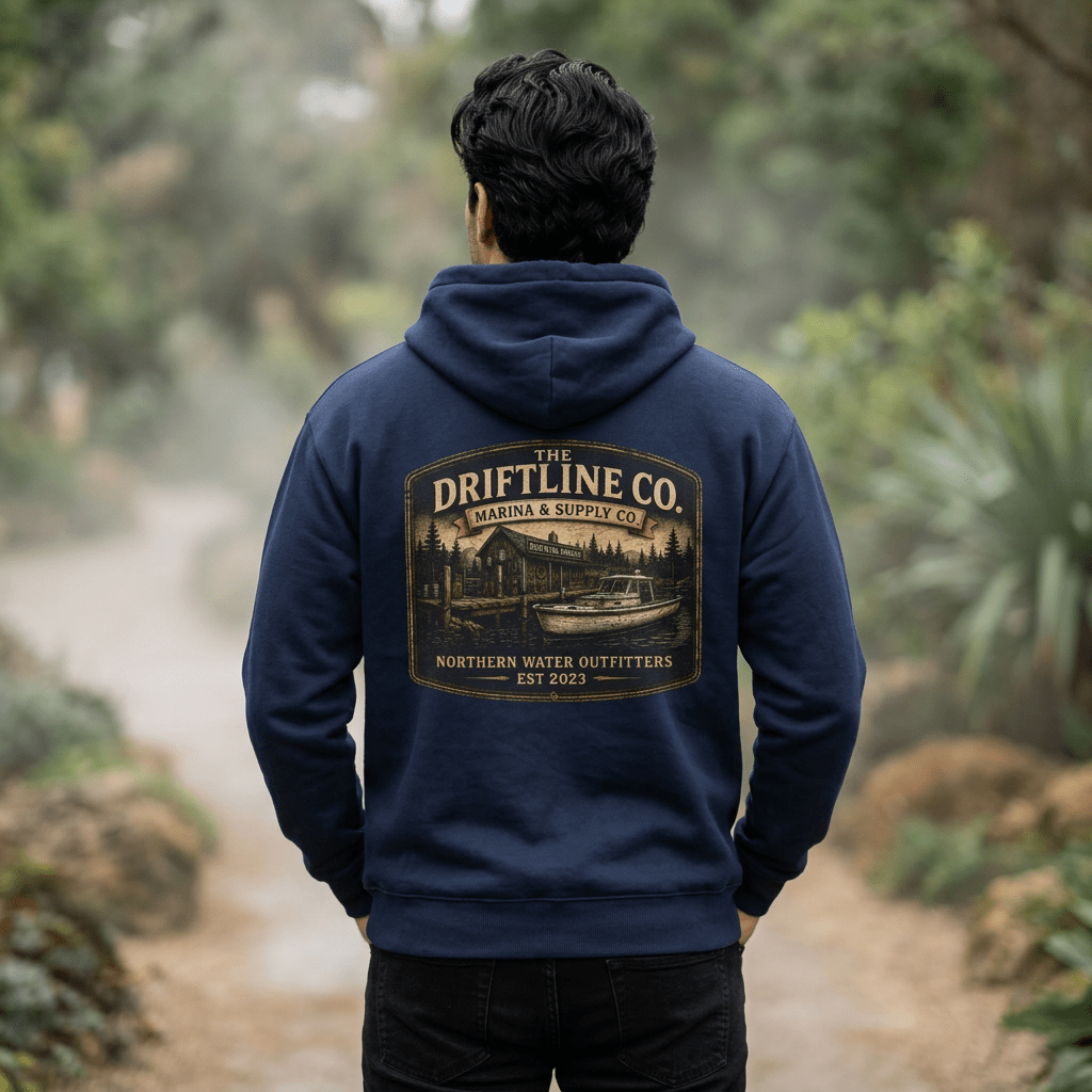 The Driftline Company Marina & Supply Co. Northern Water Outfitters Premium Hoodie | Fishing & Boating Hoodie - SJM Print Store
