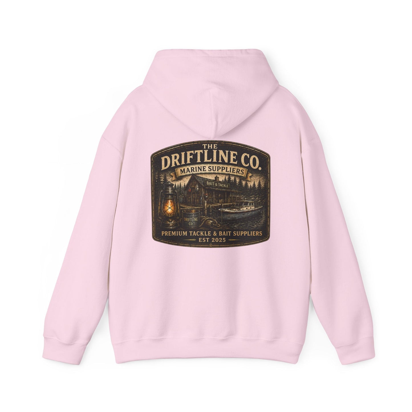 The Driftline Company Marine Suppliers Premium Tackle & Bait Heavy Blend Hoodie - SJM Print Store