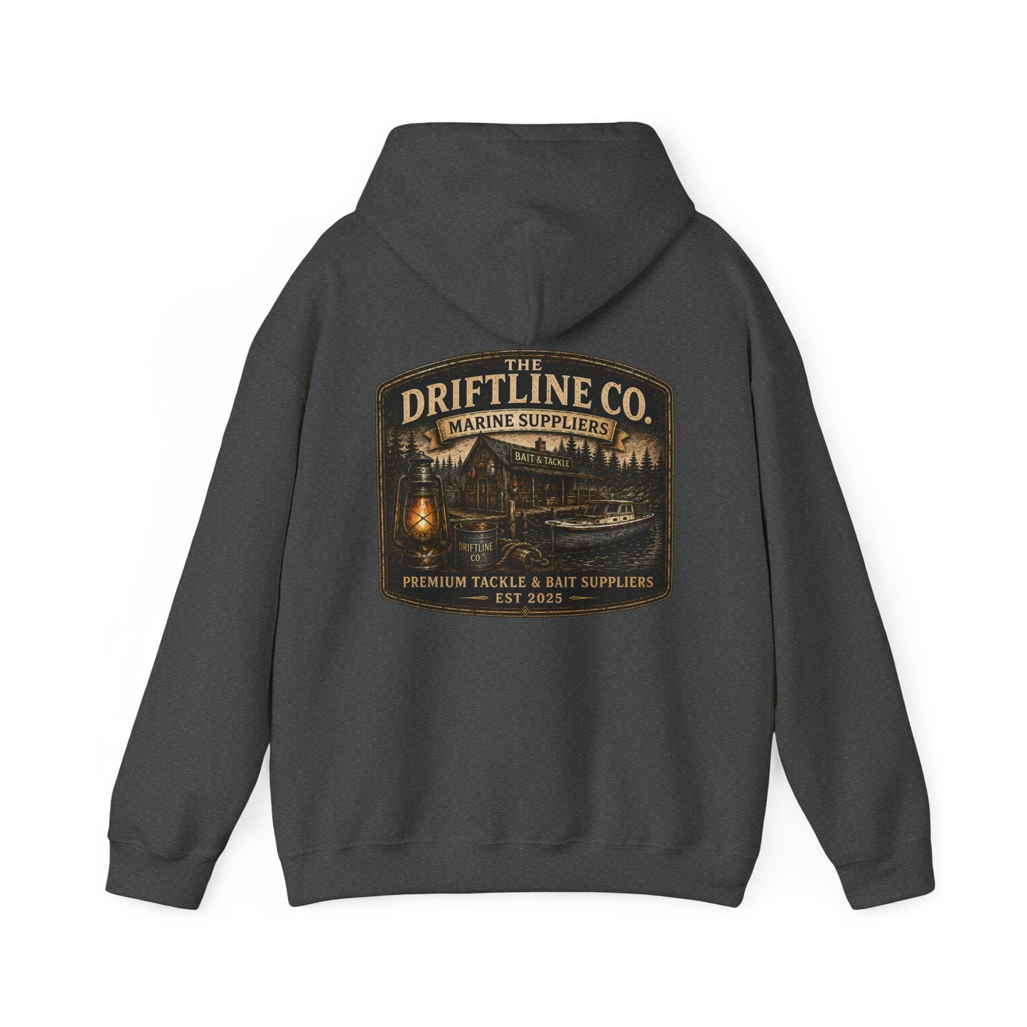 The Driftline Company Marine Suppliers Premium Tackle & Bait Heavy Blend Hoodie - SJM Print Store