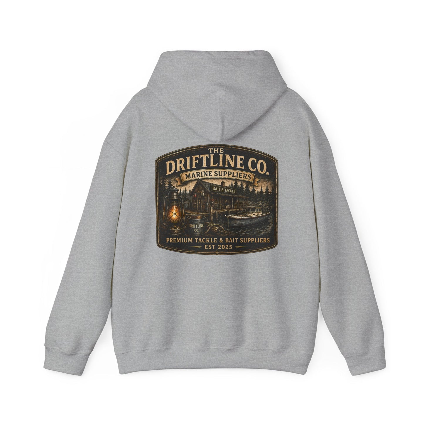 The Driftline Company Marine Suppliers Premium Tackle & Bait Heavy Blend Hoodie - SJM Print Store