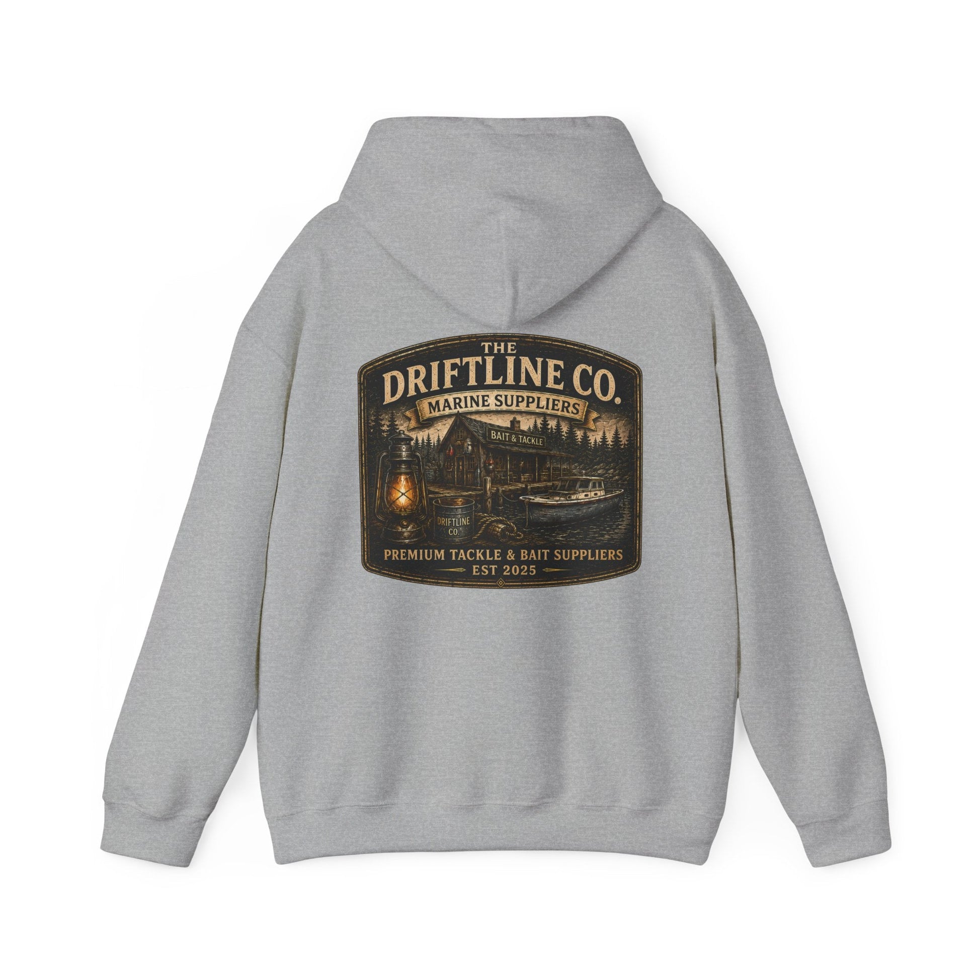 The Driftline Company Marine Suppliers Premium Tackle & Bait Heavy Blend Hoodie - SJM Print Store