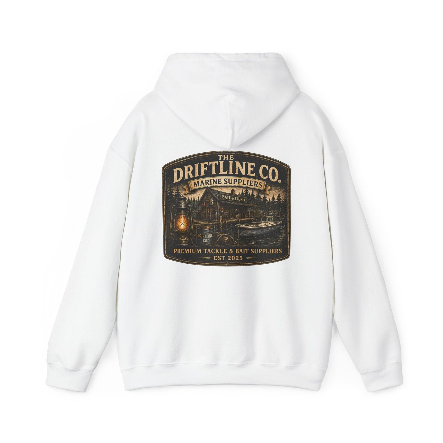 The Driftline Company Marine Suppliers Premium Tackle & Bait Heavy Blend Hoodie - SJM Print Store