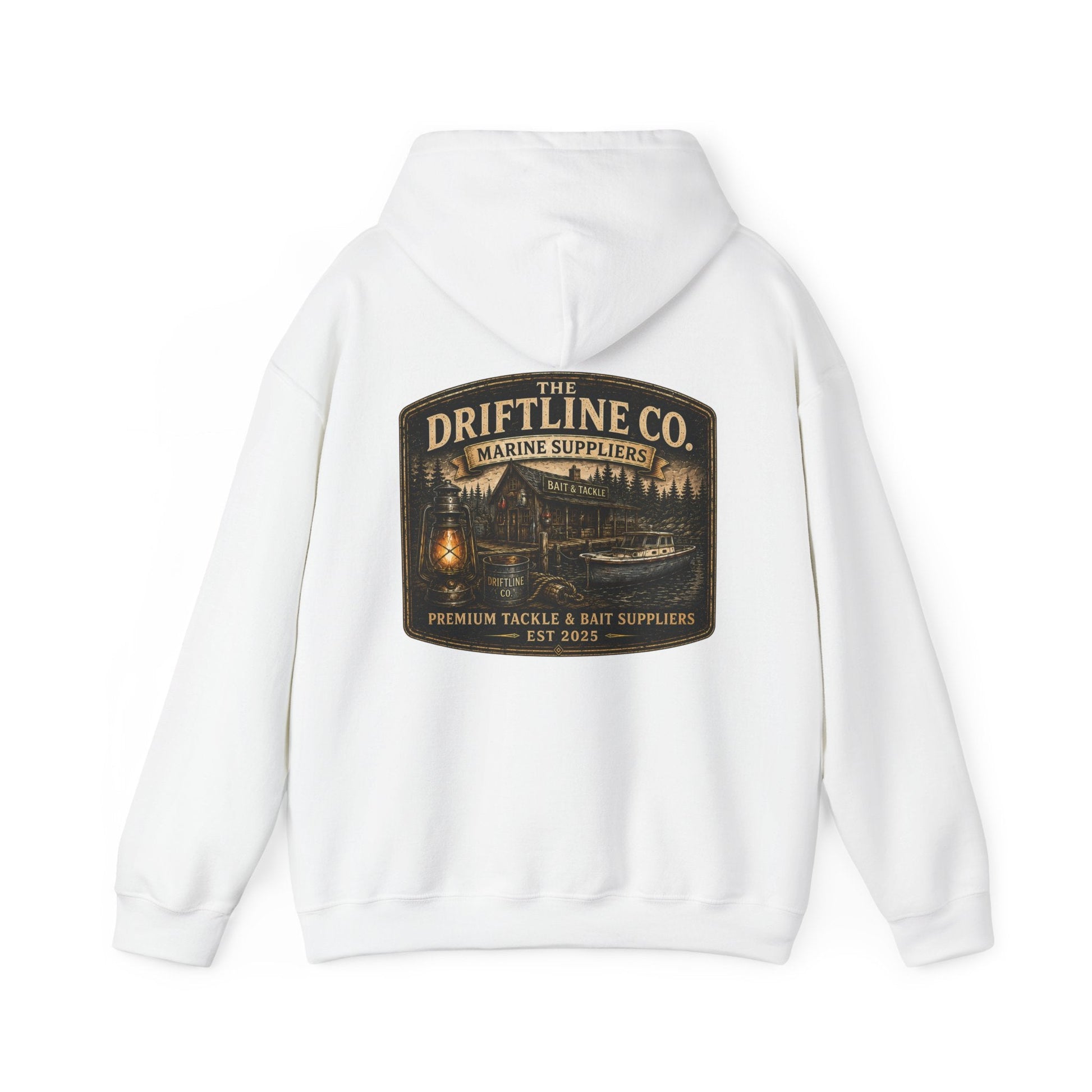 The Driftline Company Marine Suppliers Premium Tackle & Bait Heavy Blend Hoodie - SJM Print Store