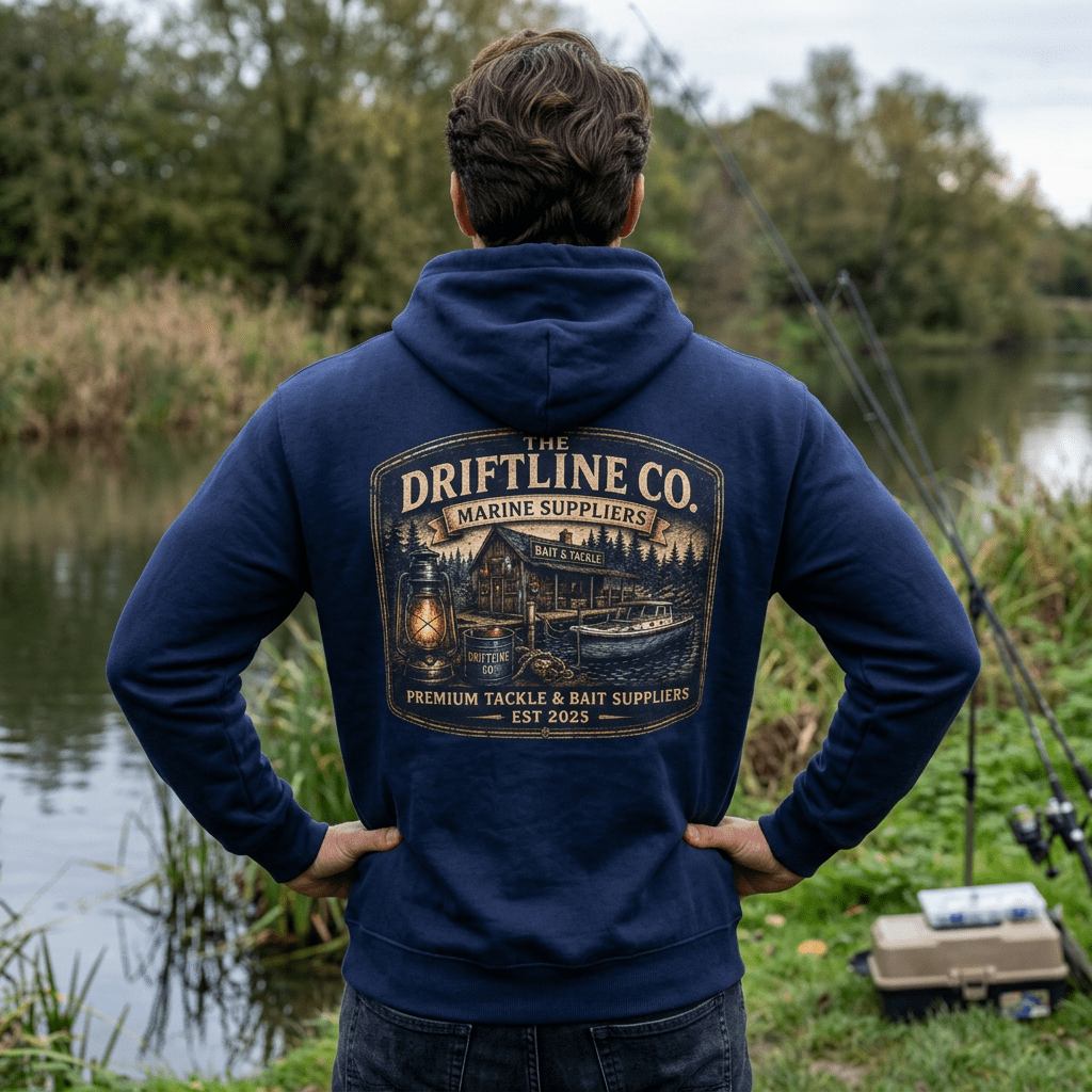 The Driftline Company Marine Suppliers Premium Tackle & Bait Heavy Blend Hoodie - SJM Print Store