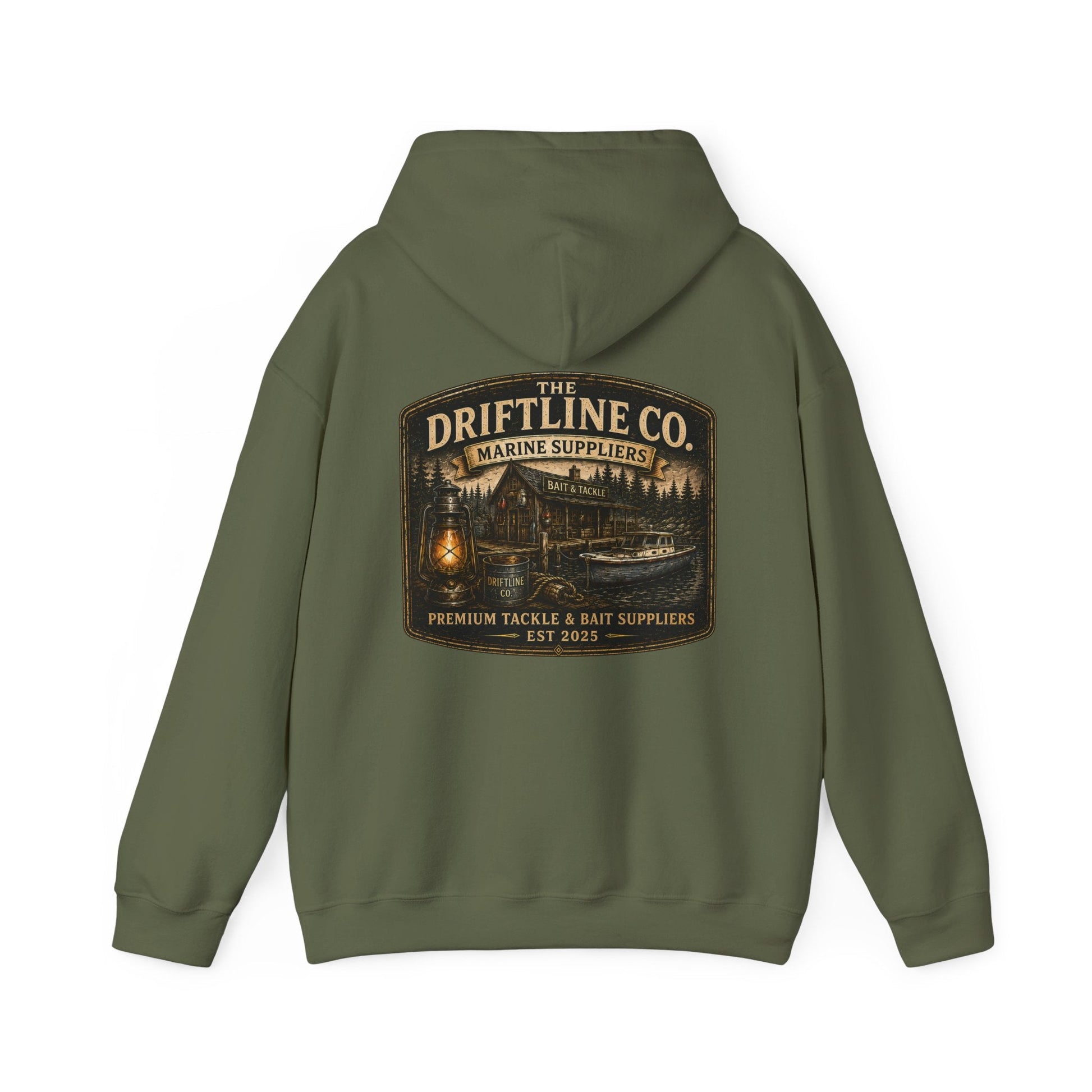 The Driftline Company Marine Suppliers Premium Tackle & Bait Heavy Blend Hoodie - SJM Print Store